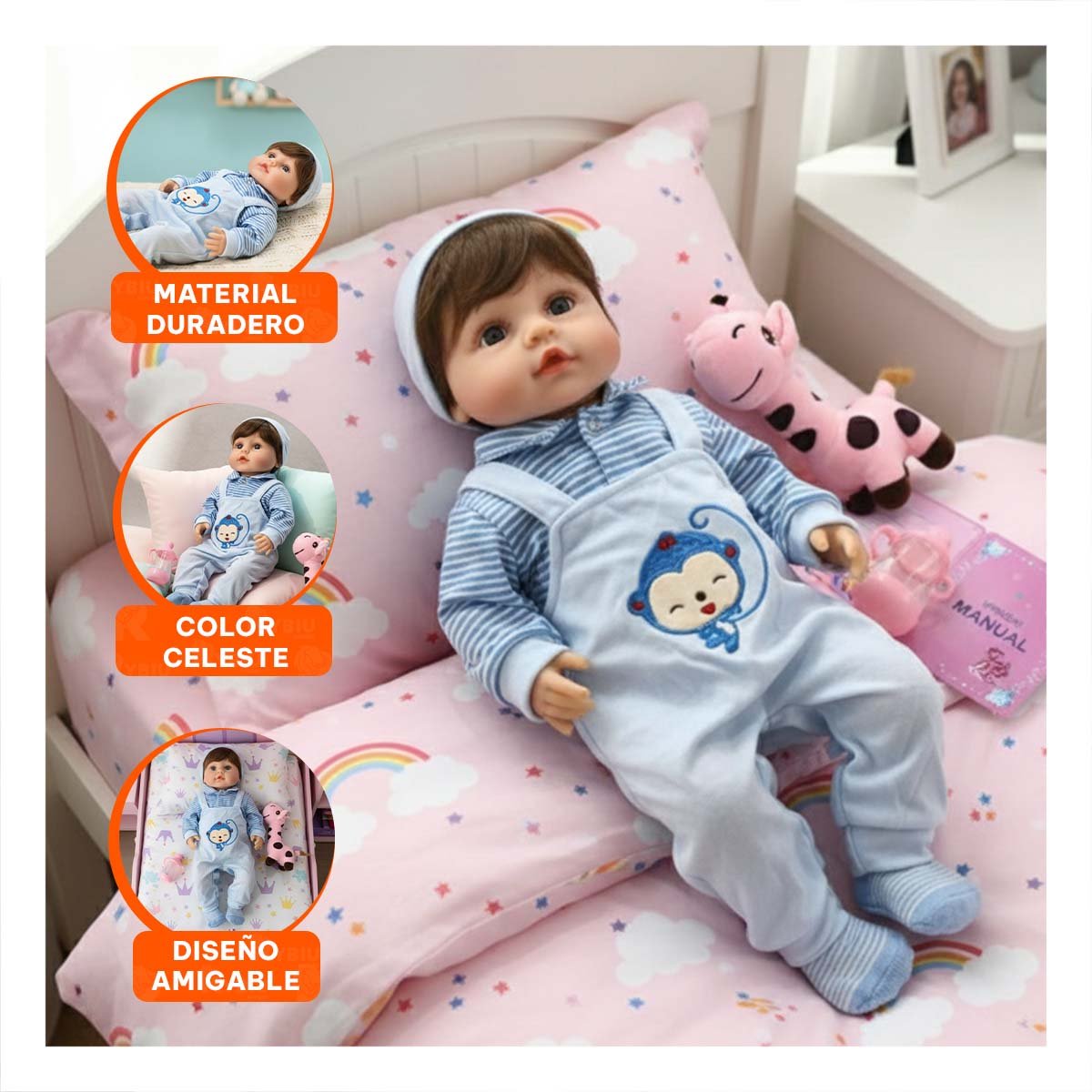 PACK2 OVERALL INFANTIL CELESTE CON POLO RAYAS DE USO COTIDIANO Y+PAPEL REGALO - 5