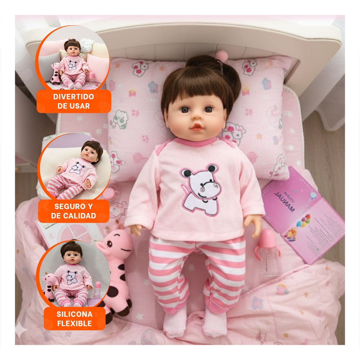 ABRIGO COMODO ROSADO BEBE HIPO CON PANTALON A RAYAS Y+PAPEL REGALO - 5