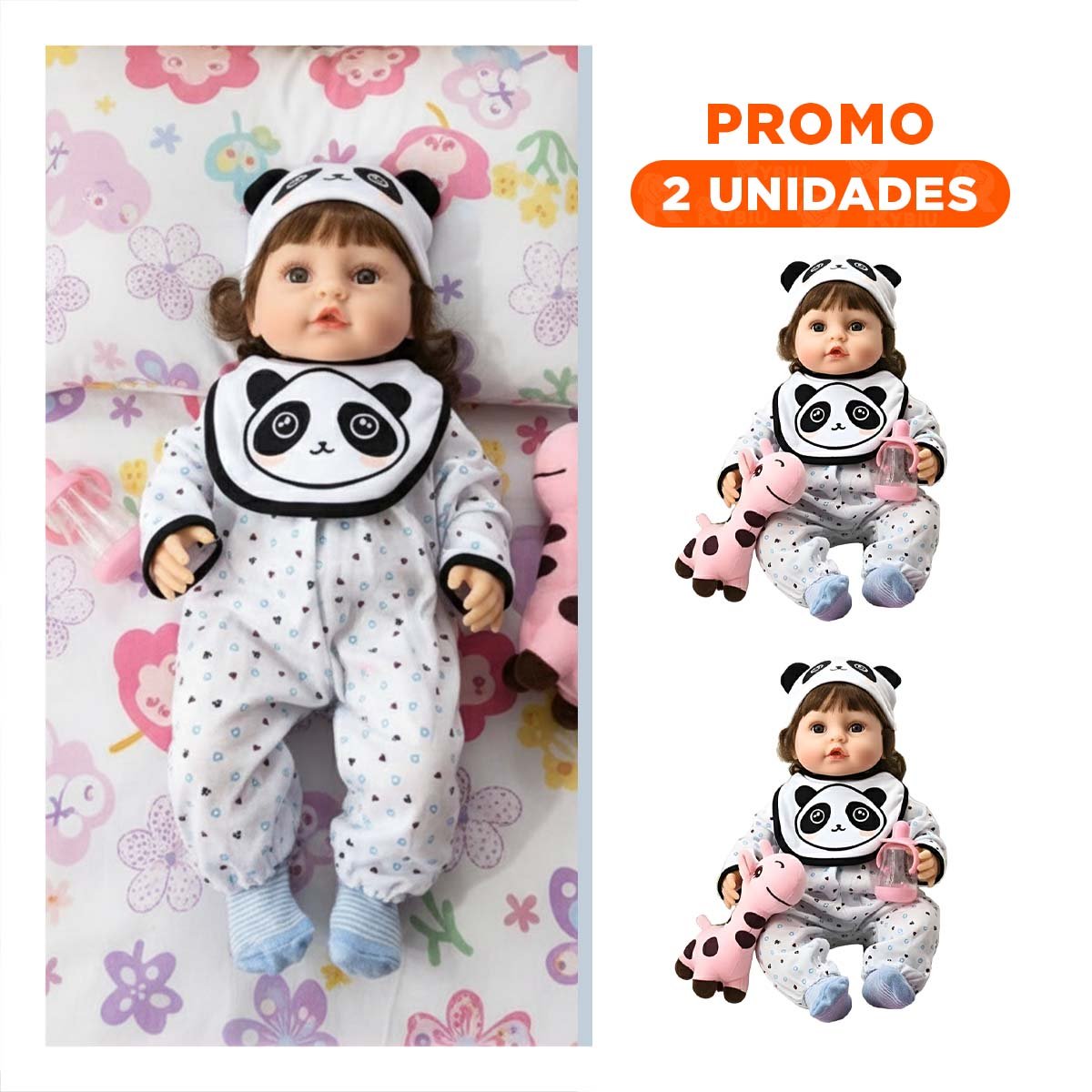 PACK2 SET BEBE BLANCO PARA BEBE CON GORRO PANDA Y BABERO INCLUIDO 45CM - 1