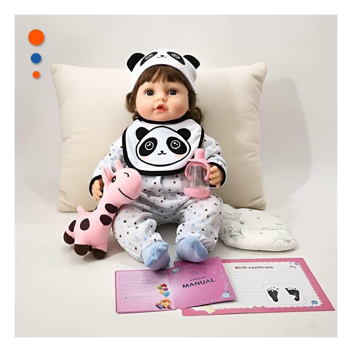 PACK2 SET BEBE BLANCO PARA BEBE CON GORRO PANDA Y BABERO INCLUIDO 45CM - 2