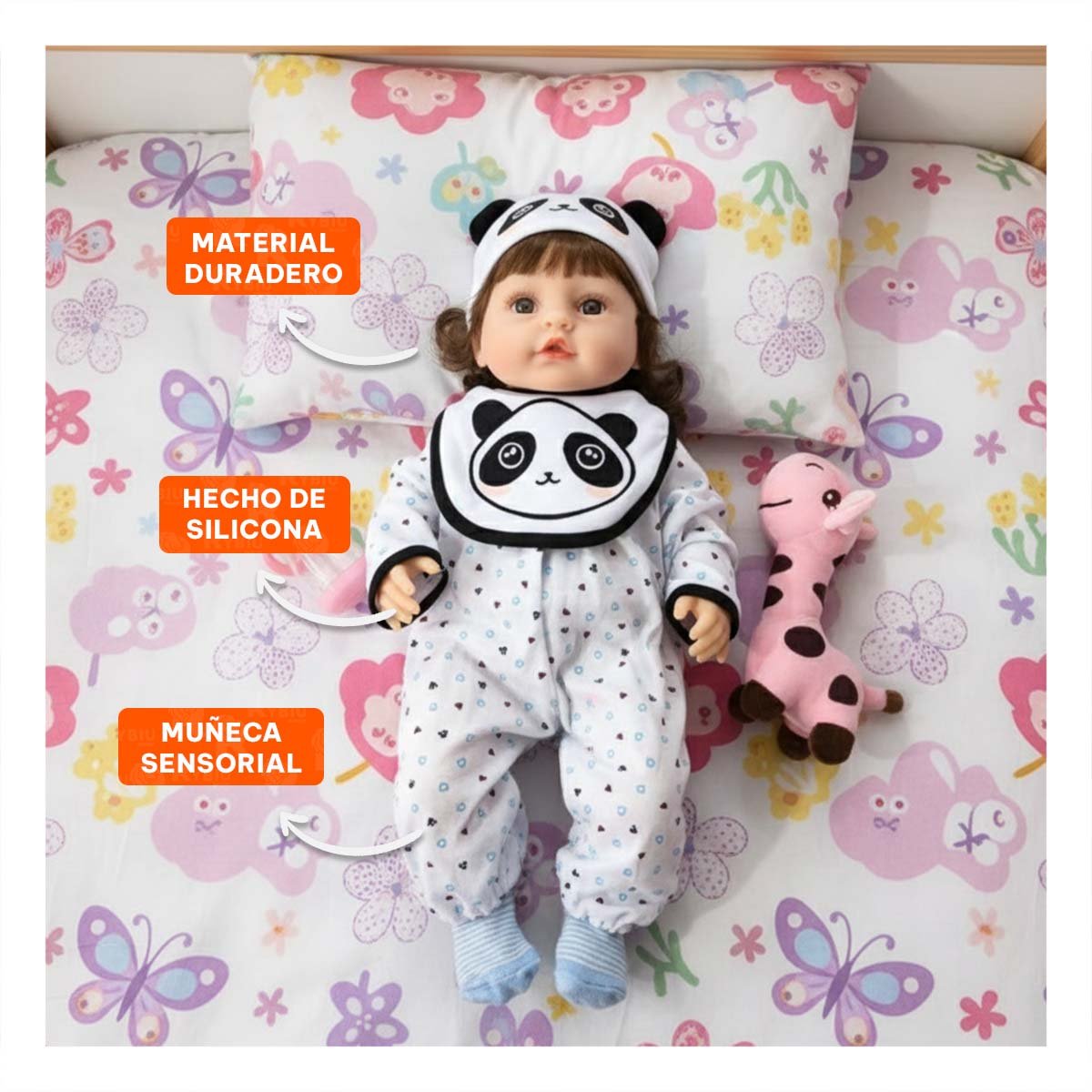 PACK2 SET BEBE BLANCO PARA BEBE CON GORRO PANDA Y BABERO INCLUIDO 45CM - 5