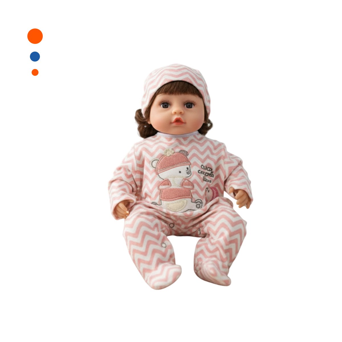 MUÑECA REALISTA 45CM CON ENTERIZO ZIGZAG Y GORRO ROSADO CALIDAD EN CASA Y+PAPEL REGALO - 1