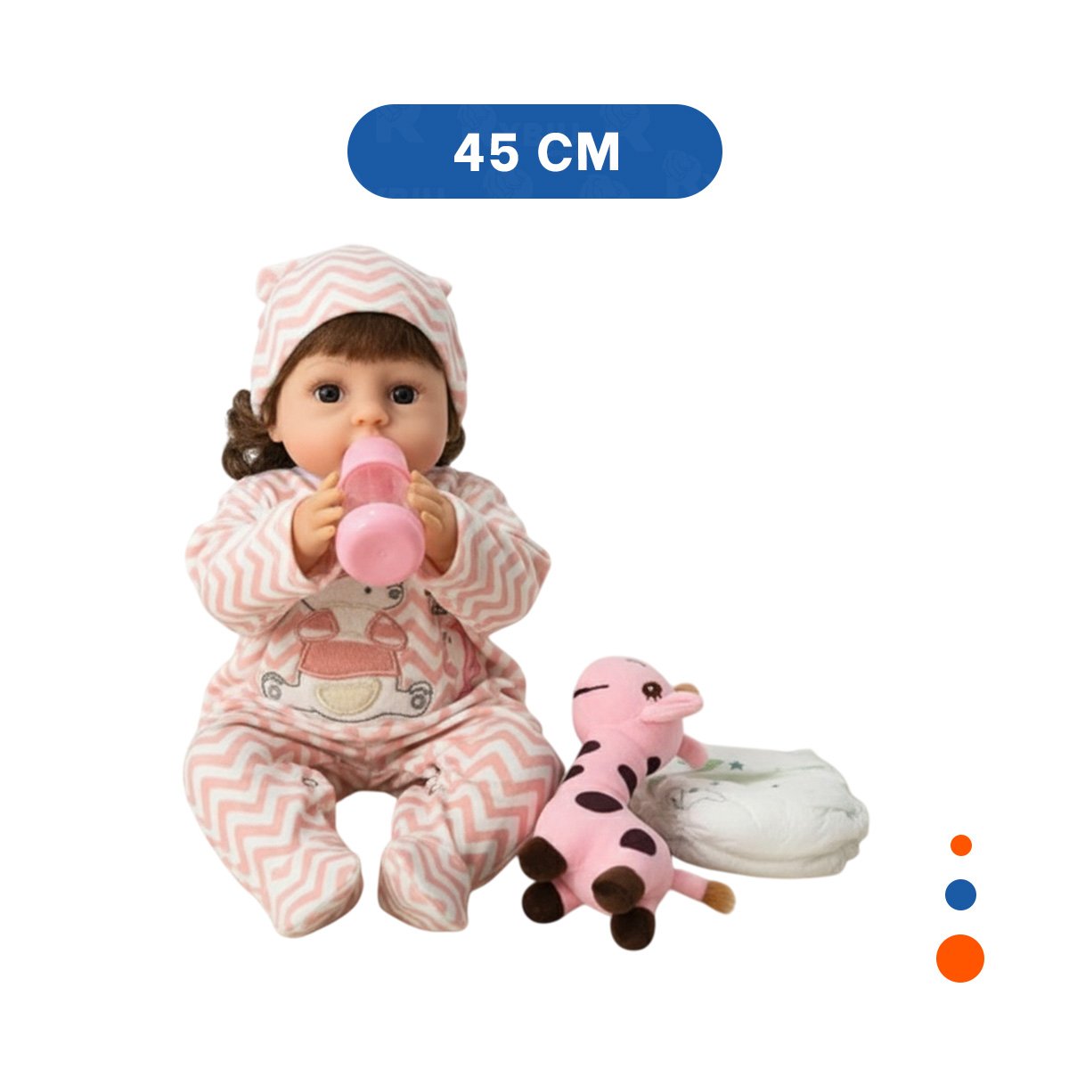 MUÑECA REALISTA 45CM CON ENTERIZO ZIGZAG Y GORRO ROSADO CALIDAD EN CASA Y+PAPEL REGALO - 4