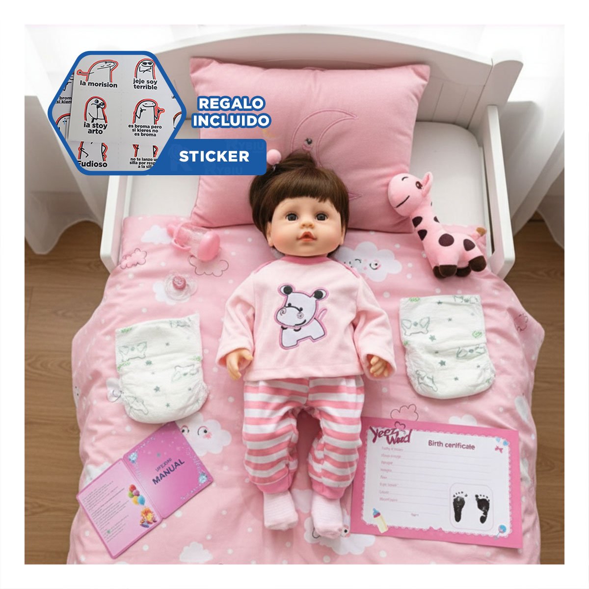 PRENDA ROSADA BEBE HIPO CON PANTALON A RAYAS PARA CASA Y+REGALO STICKER - 1