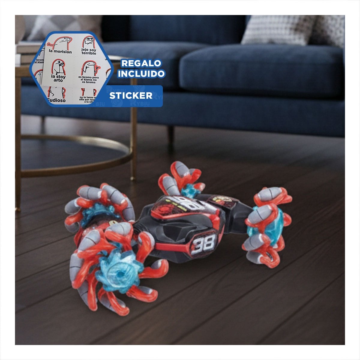 AUTO ACROBATICO DE JUEGO ACTIVO CON CONTROL DUAL ROJO Y CELESTE 27X16CM Y+REGALO STICKER - 1