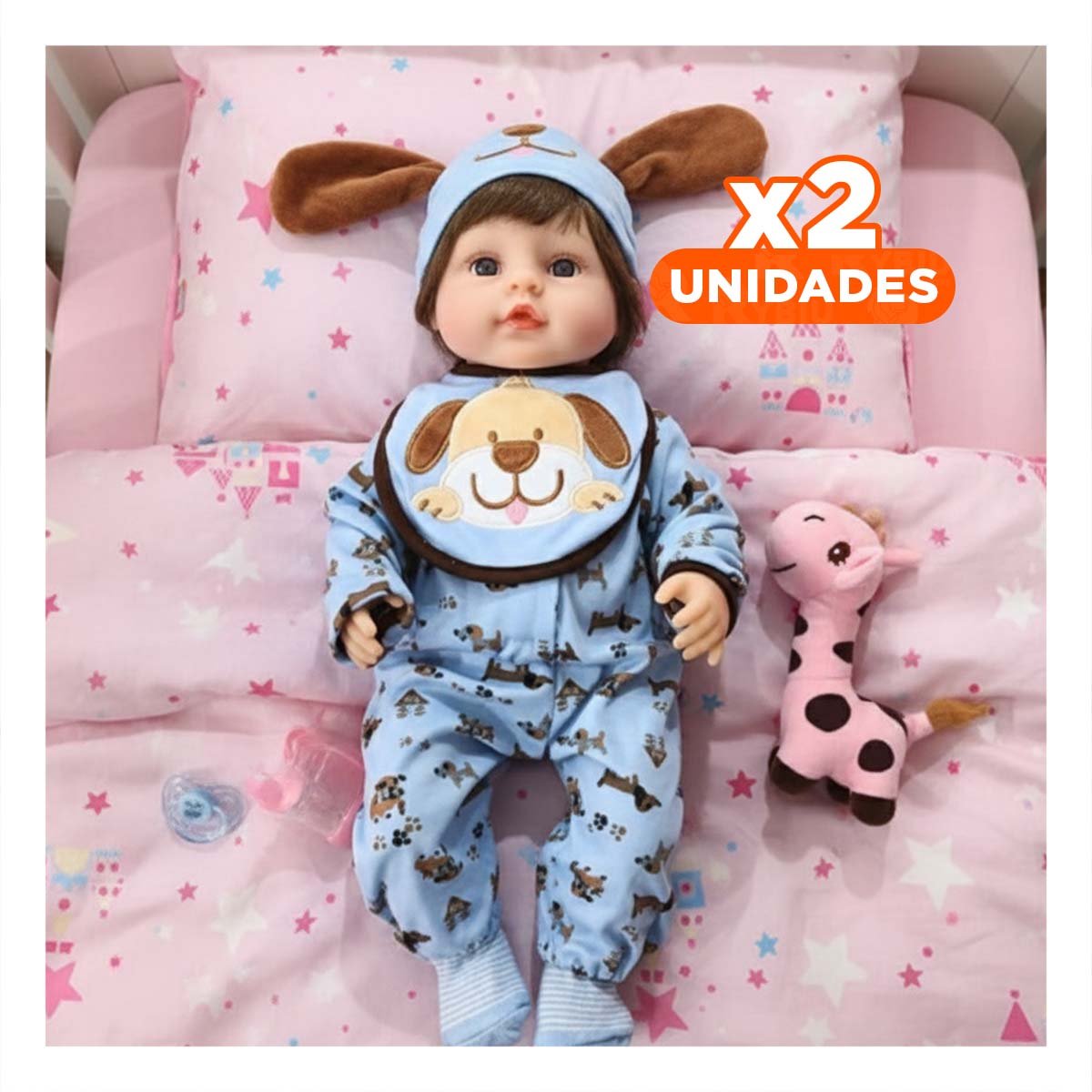 PACK2 PRENDA BEBE CELESTE CON BABERO GORRO PERRO Y ESTAMPADO CORAZONES Y+REGALO STICKER - 1