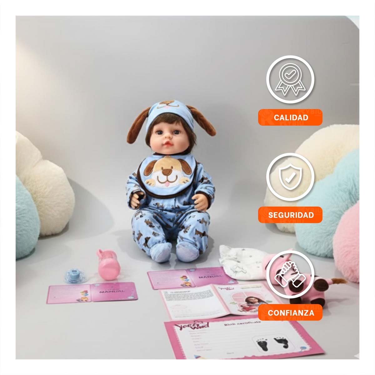 PACK2 PRENDA BEBE CELESTE CON BABERO GORRO PERRO Y ESTAMPADO CORAZONES Y+REGALO STICKER - 5