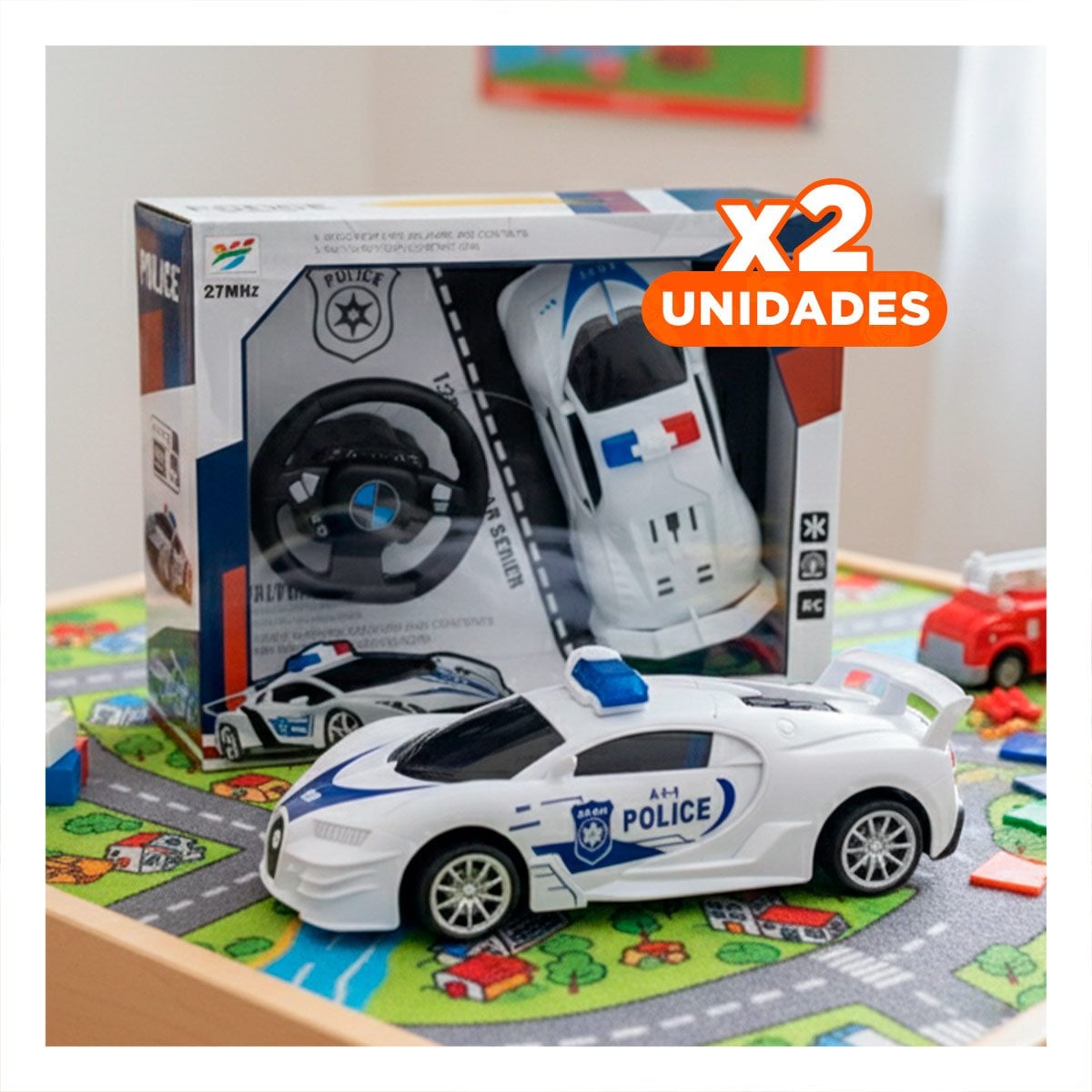 PACK2 EQUIPO RECREATIVO A CONTROL REMOTO POLICIA BLANCO Y AZUL PARA DIVERSION Y+REGALO STICKER - 1