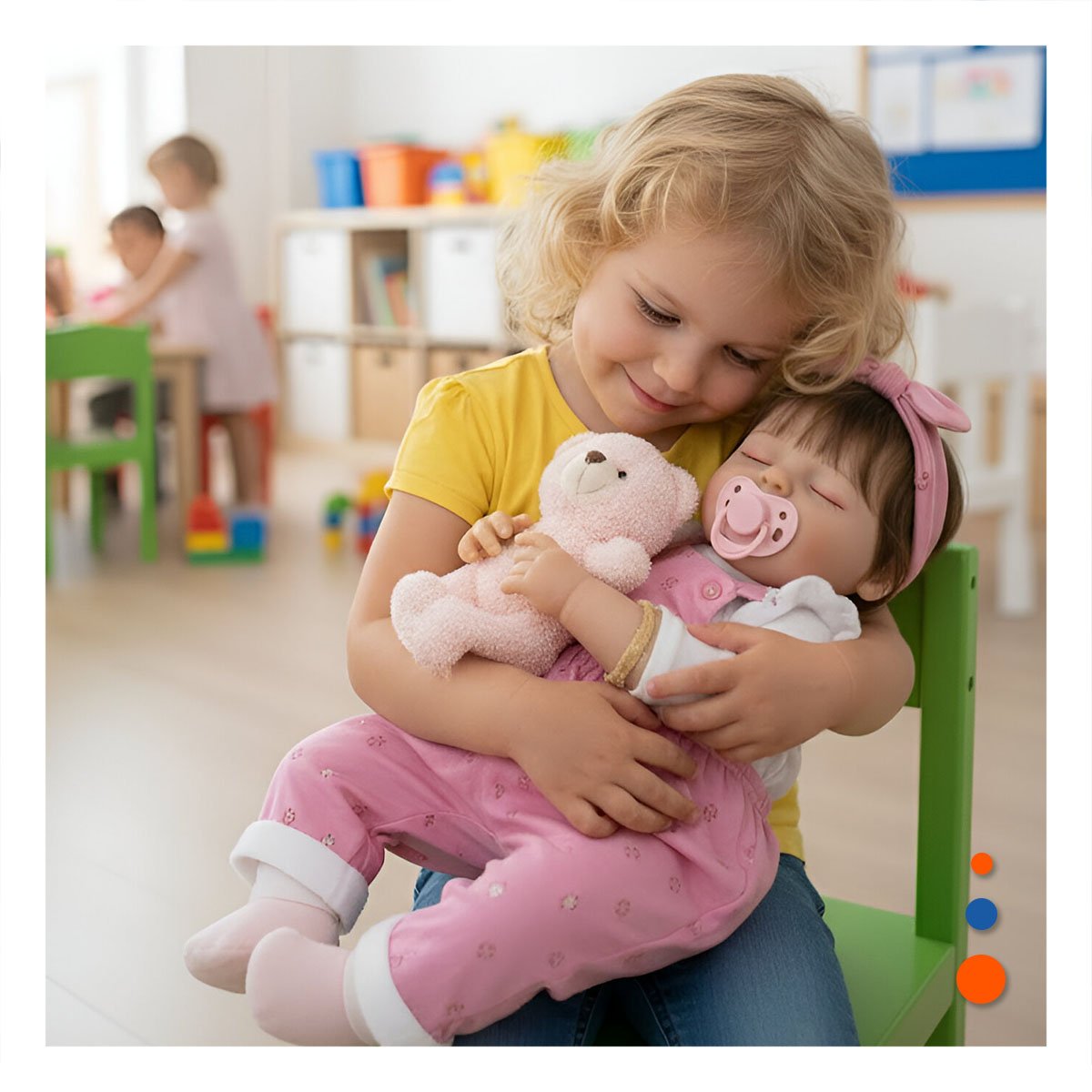 MUÑECA REALISTA 48CM CON PANTALON FLORCITAS Y LAZO ROSADO PARA COLECCION Y+PAPEL REGALO - 2
