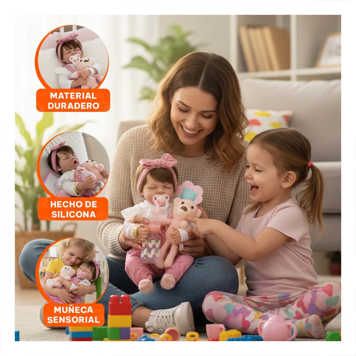 MUÑECA REALISTA 48CM CON PANTALON FLORCITAS Y LAZO ROSADO PARA COLECCION Y+PAPEL REGALO - 5