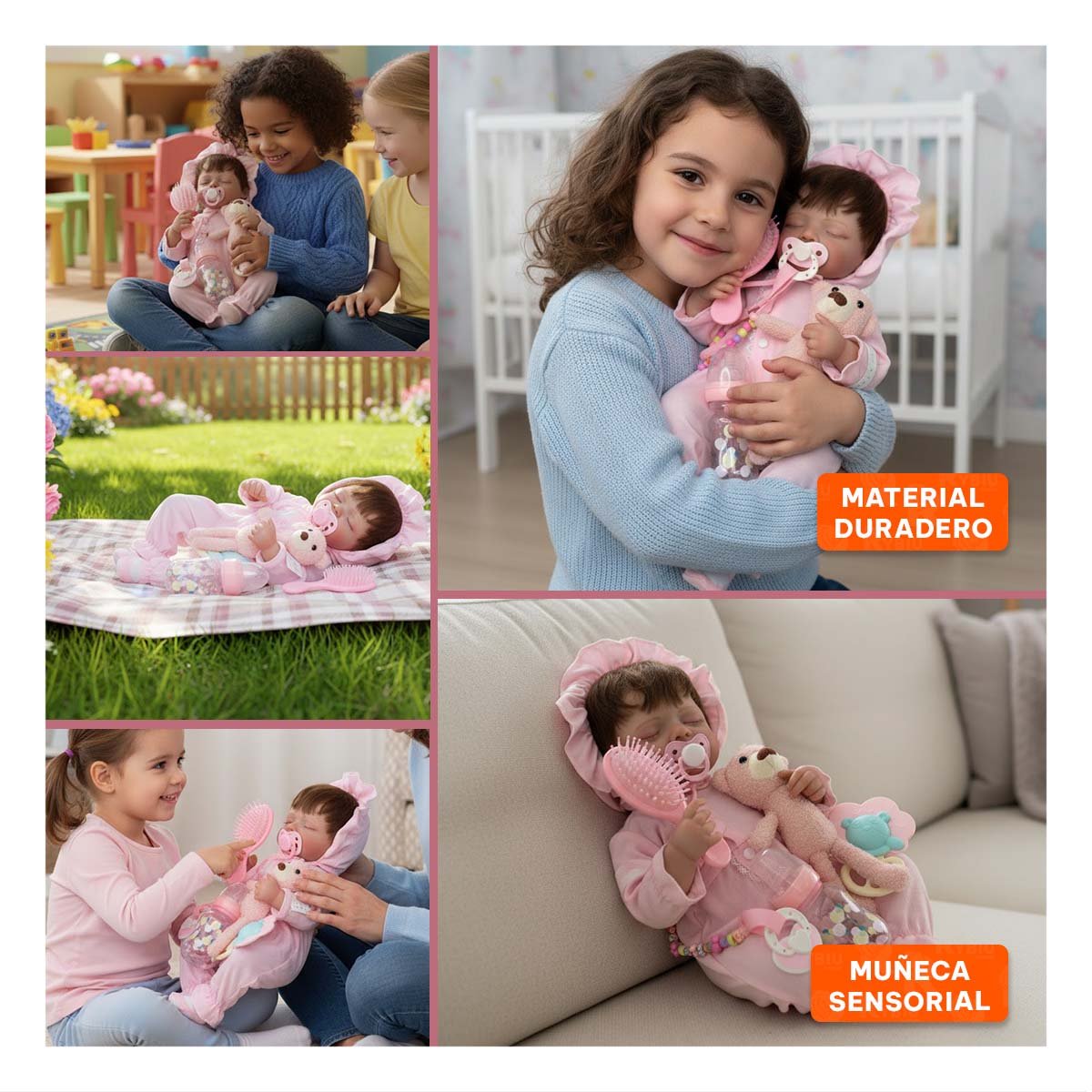 PEQUEÑA COMPAÑERA 48CM CON ENTERIZO Y GORRO ROSADO FELICIDAD PARA HIJOS Y+LIGAS REGALO - 5