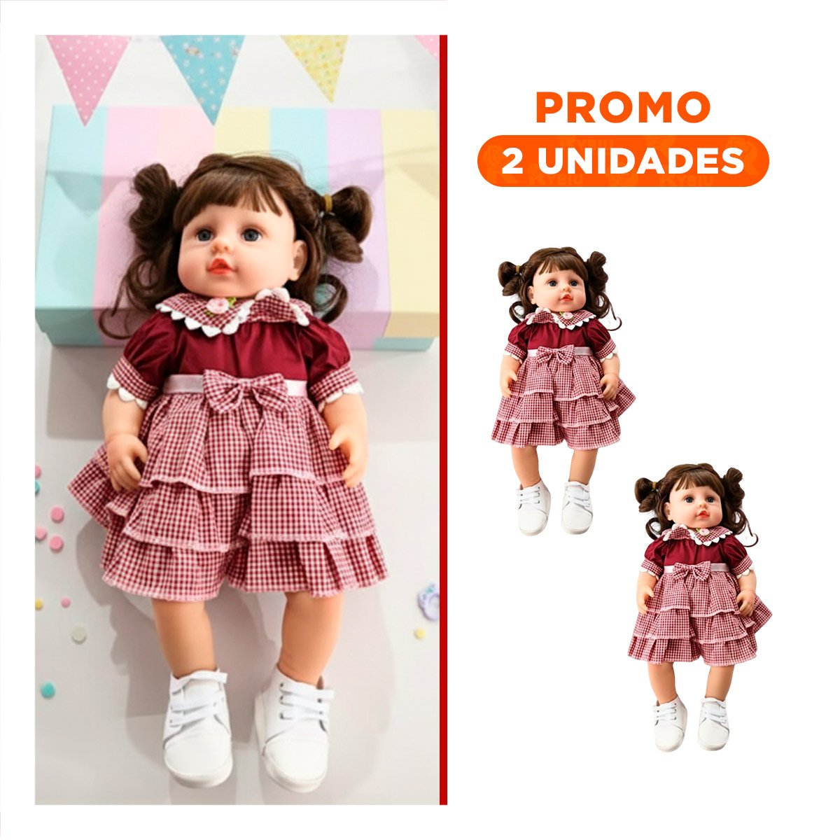 PACK2 PEQUEÑA COMPAÑERA CON VESTIDO VOLADOS EN COLOR GUINDA PARA RECREO SANO - 1