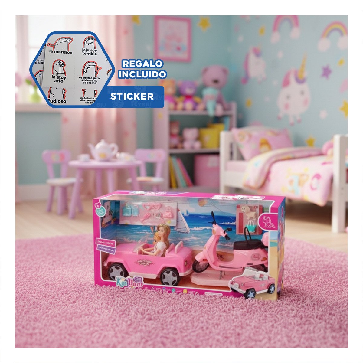 PACK DE AUTOS Y MOTO CON PERSONAJES Y ACCESORIOS PARA JUEGO IMAGINATIVO Y+REGALO STICKER - 1