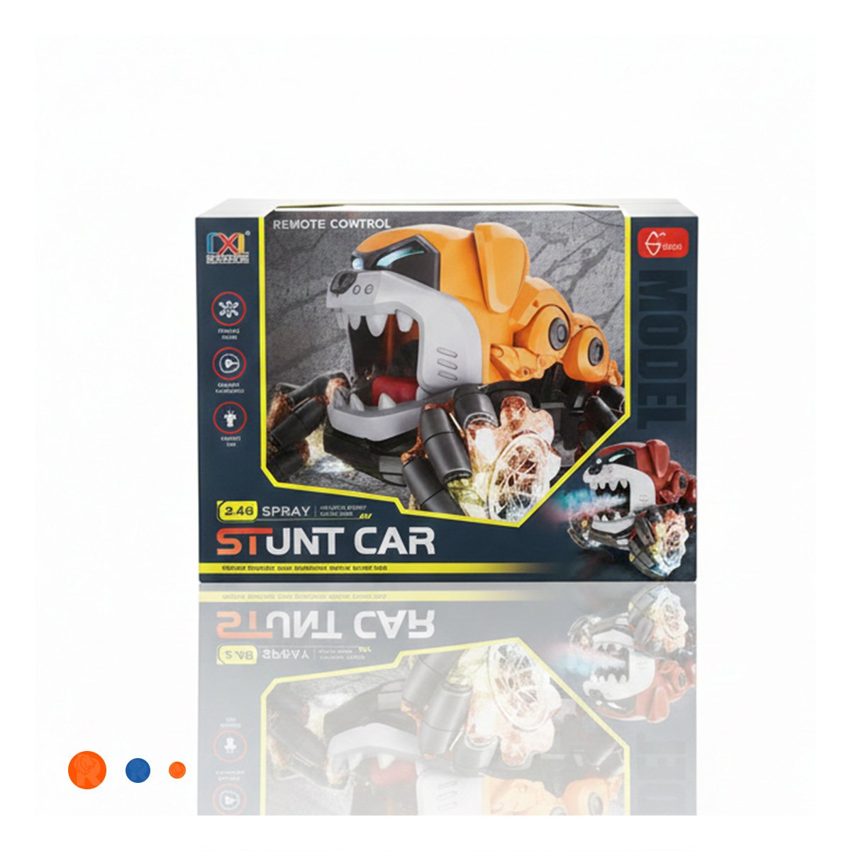 COCHE ACROBATICO FORMA PERRO CON MOVIMIENTOS ACROBATICOS COLOR NARANJA Y+LIGAS REGALO - 3