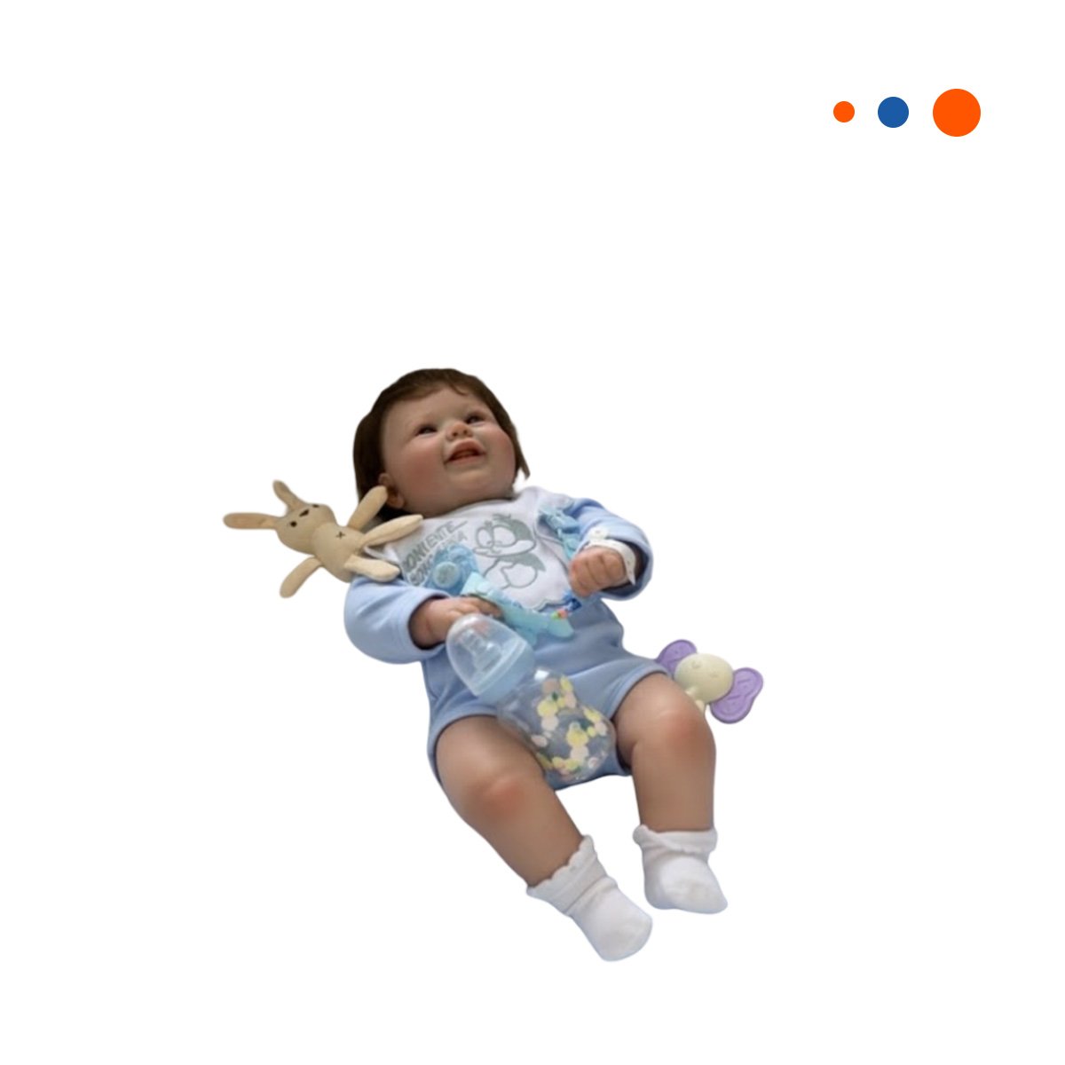 PEQUEÑO COMPAÑERO 60CM CON PIJAMA Y BABERO CELESTE EN SU DOMICILIO LINDO Y+REGALO STICKER - 3
