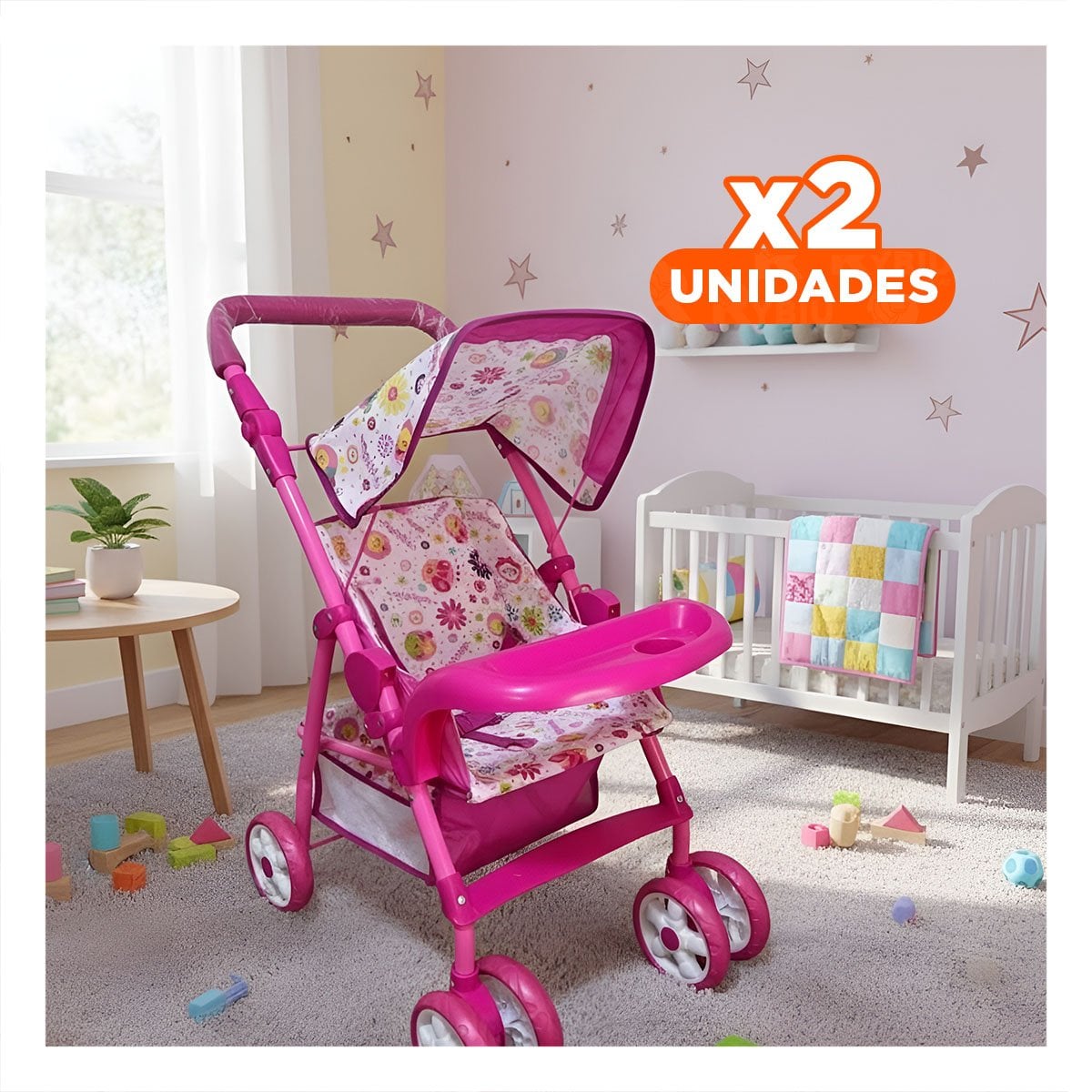 PACK2 TRANSPORTE INFANTIL CON APARIENCIA DE FLORES COLORES ROSADO 68CM Y+REGALO STICKER - 1