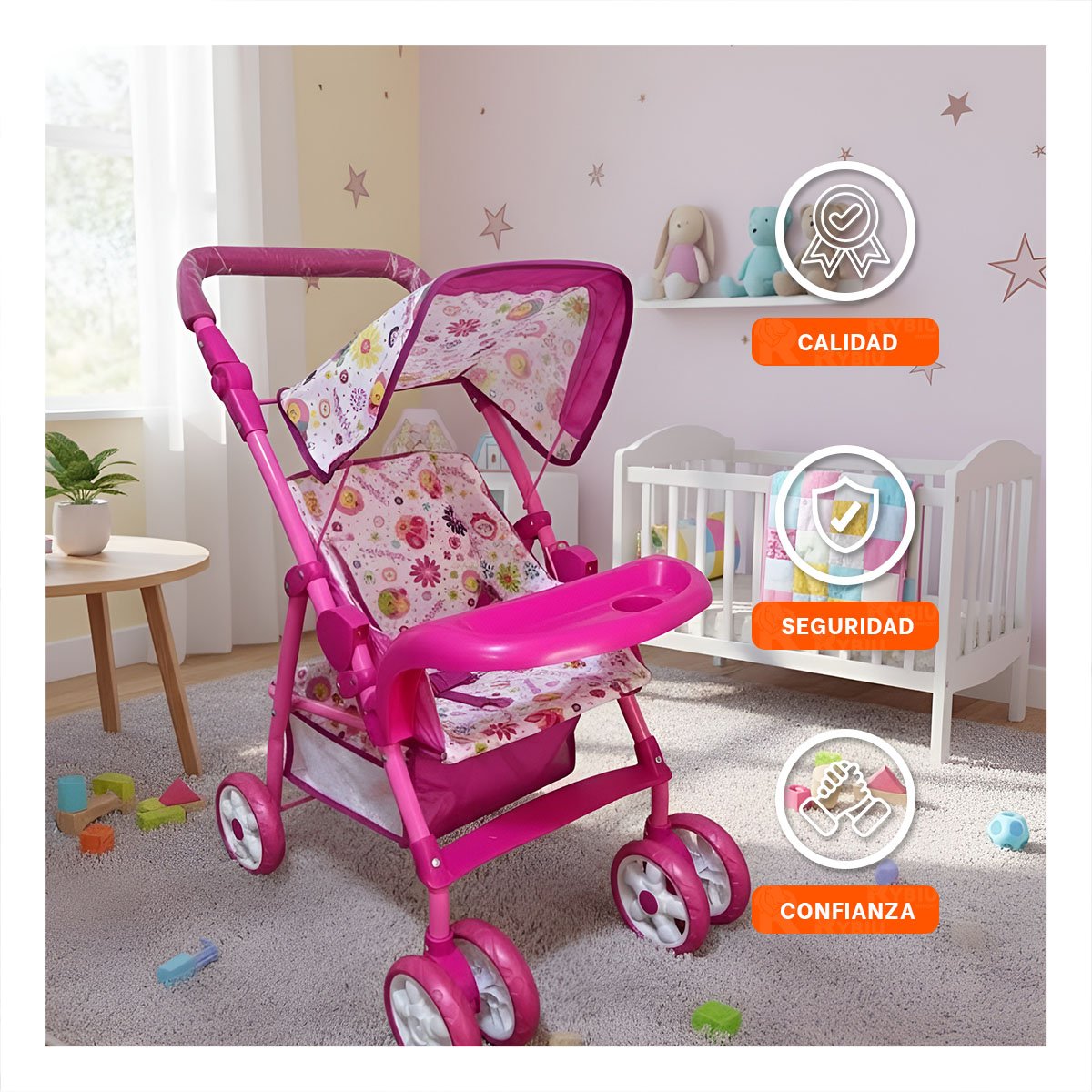 PACK2 TRANSPORTE INFANTIL CON APARIENCIA DE FLORES COLORES ROSADO 68CM Y+REGALO STICKER - 5