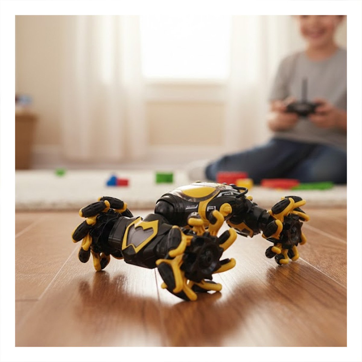 CARRO ACROBATICO PARA JUEGOS DE VELOCIDAD CON CONTROL REMOTO Y RELOJ EN AMARILLO Y+PAPEL REGALO - 2