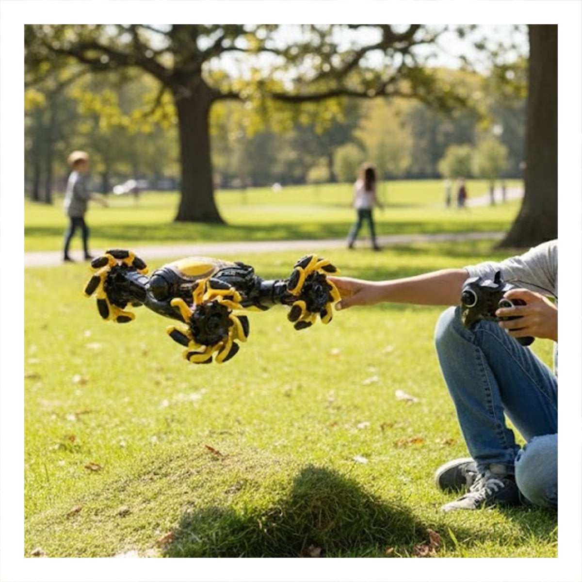 CARRO ACROBATICO PARA JUEGOS DE VELOCIDAD CON CONTROL REMOTO Y RELOJ EN AMARILLO Y+PAPEL REGALO - 3
