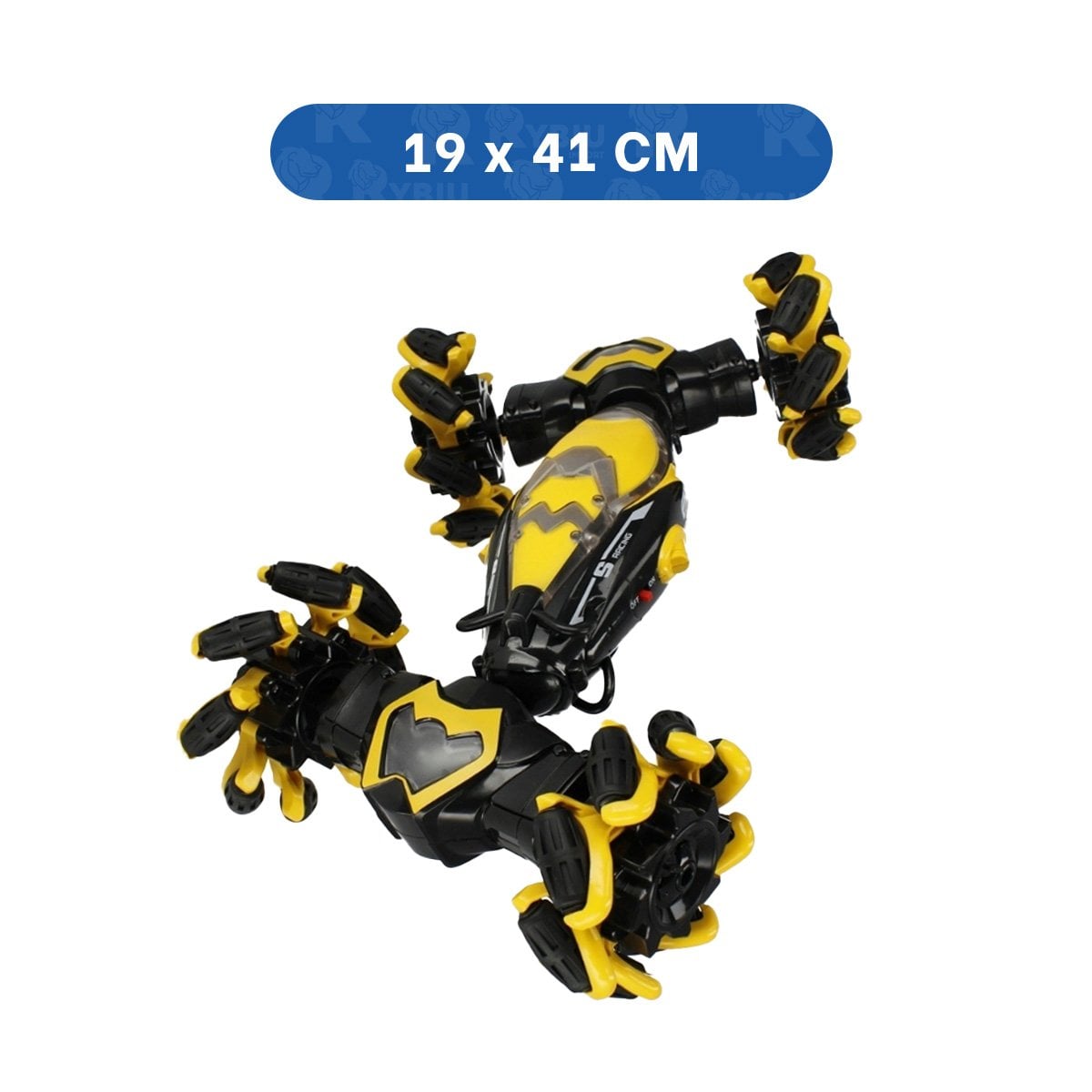 CARRO ACROBATICO PARA JUEGOS DE VELOCIDAD CON CONTROL REMOTO Y RELOJ EN AMARILLO Y+PAPEL REGALO - 4