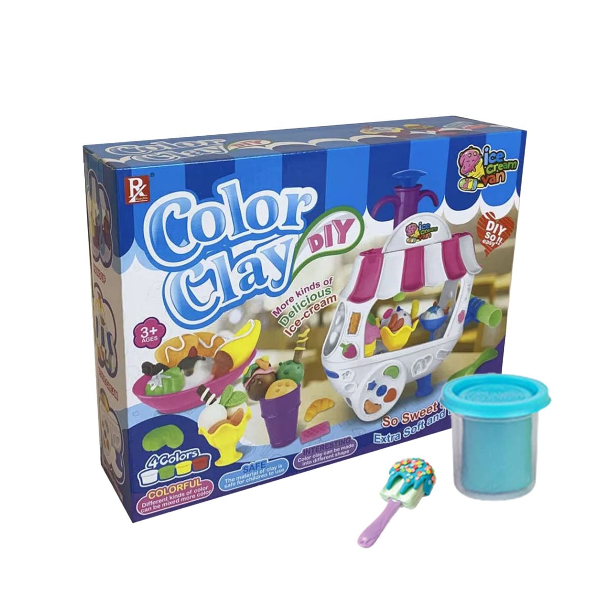 PACK12 CAMION DE HELADOS MOVIL CON PLASTILINA AZUL Y BLANCO PARA CREAR POSTRES Y+REGALO STICKER - 2
