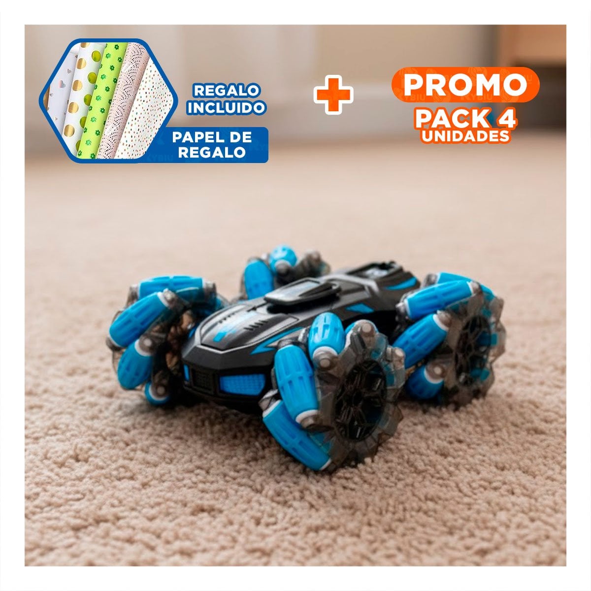 PACK4 CARRO PARA JUEGO ACROBATICO CON CONTROL REMOTO EN ESPACIOS INTERIORES Y+PAPEL REGALO - 1
