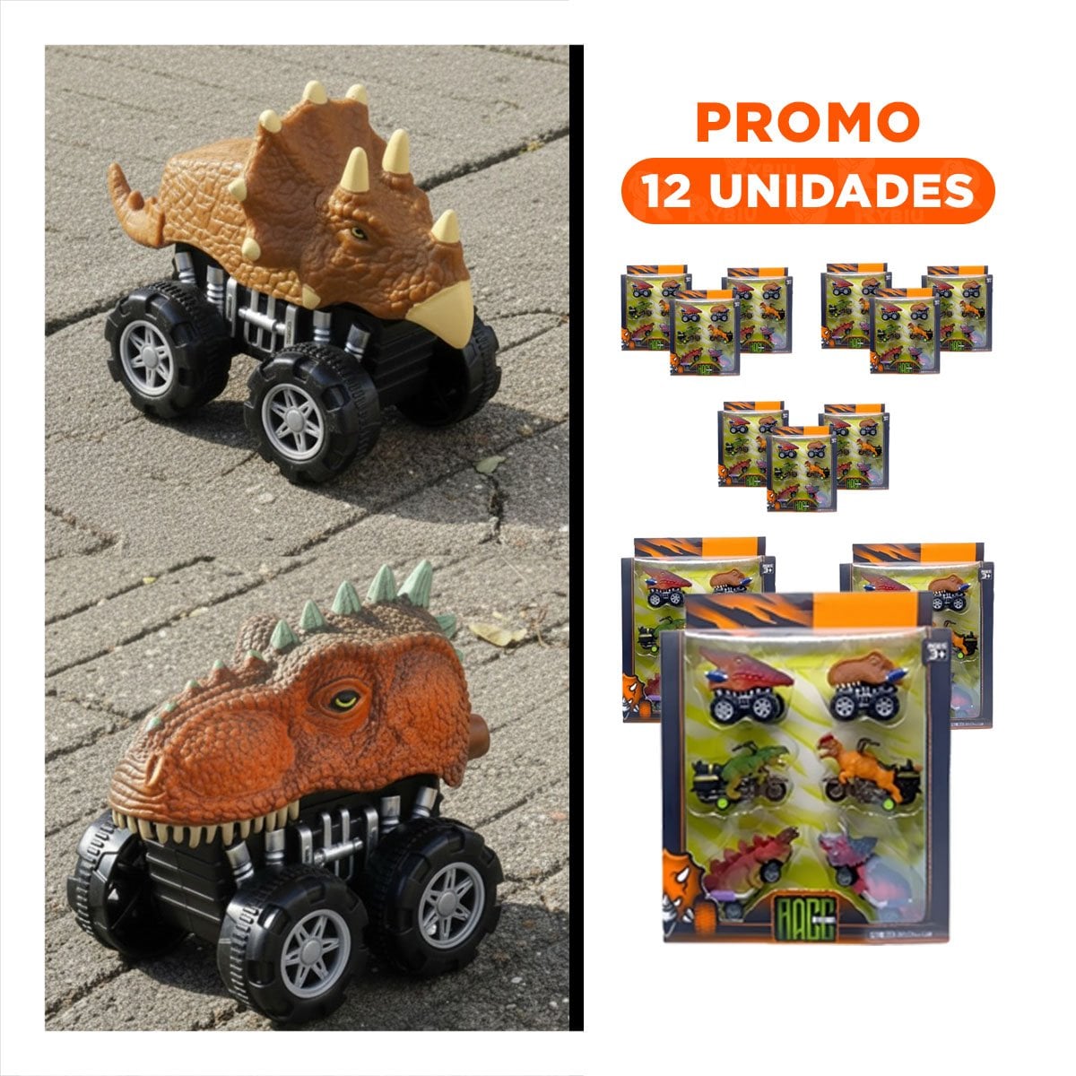 PACK12 SET DIDACTICO DINO CARRO 4 Y MOTO 2 PARA NIÑOS APRENDIZAJE Y+REGALO STICKER - 1