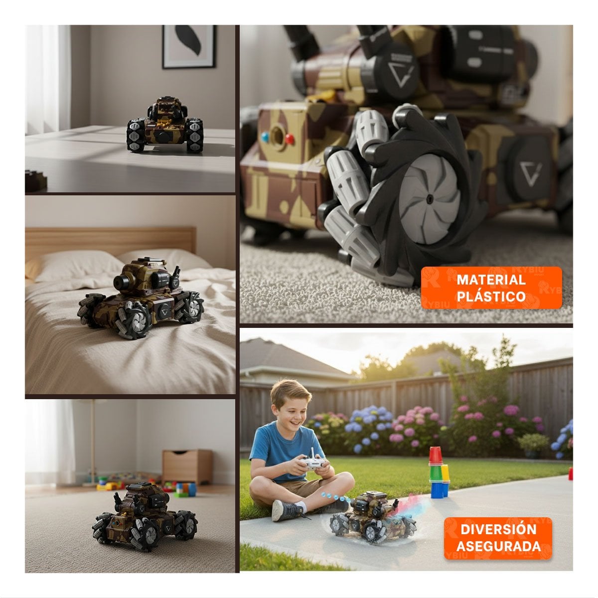 VEHICULO DE CONTROL REMOTO PARA JUEGO INFANTIL CON BOLAS HIDROGEL ESTILO MILITAR Y+POST IT - 1