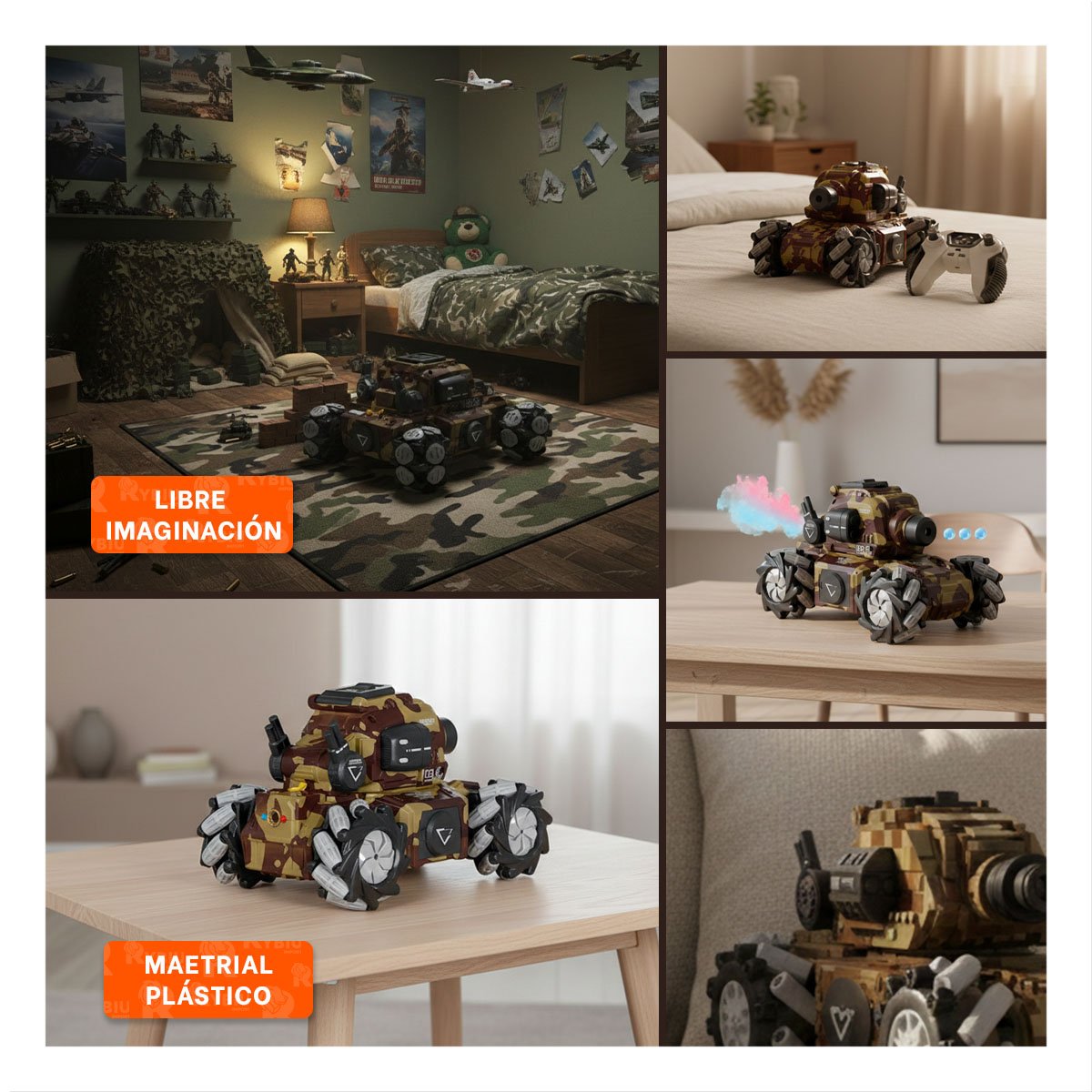 VEHICULO DE CONTROL REMOTO PARA JUEGO INFANTIL CON BOLAS HIDROGEL ESTILO MILITAR Y+POST IT - 5