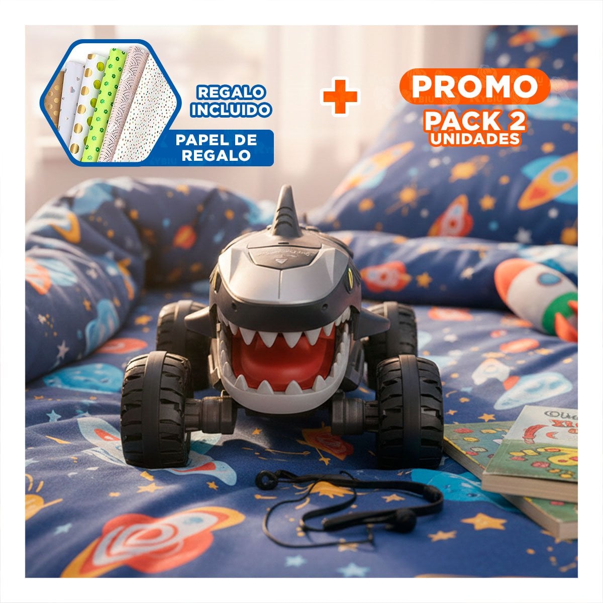 PACK2 OPCION ROBOT TIBURON CON CONTROL REMOTO PARA EXPERIENCIA DE MANEJO Y+PAPEL REGALO - 1