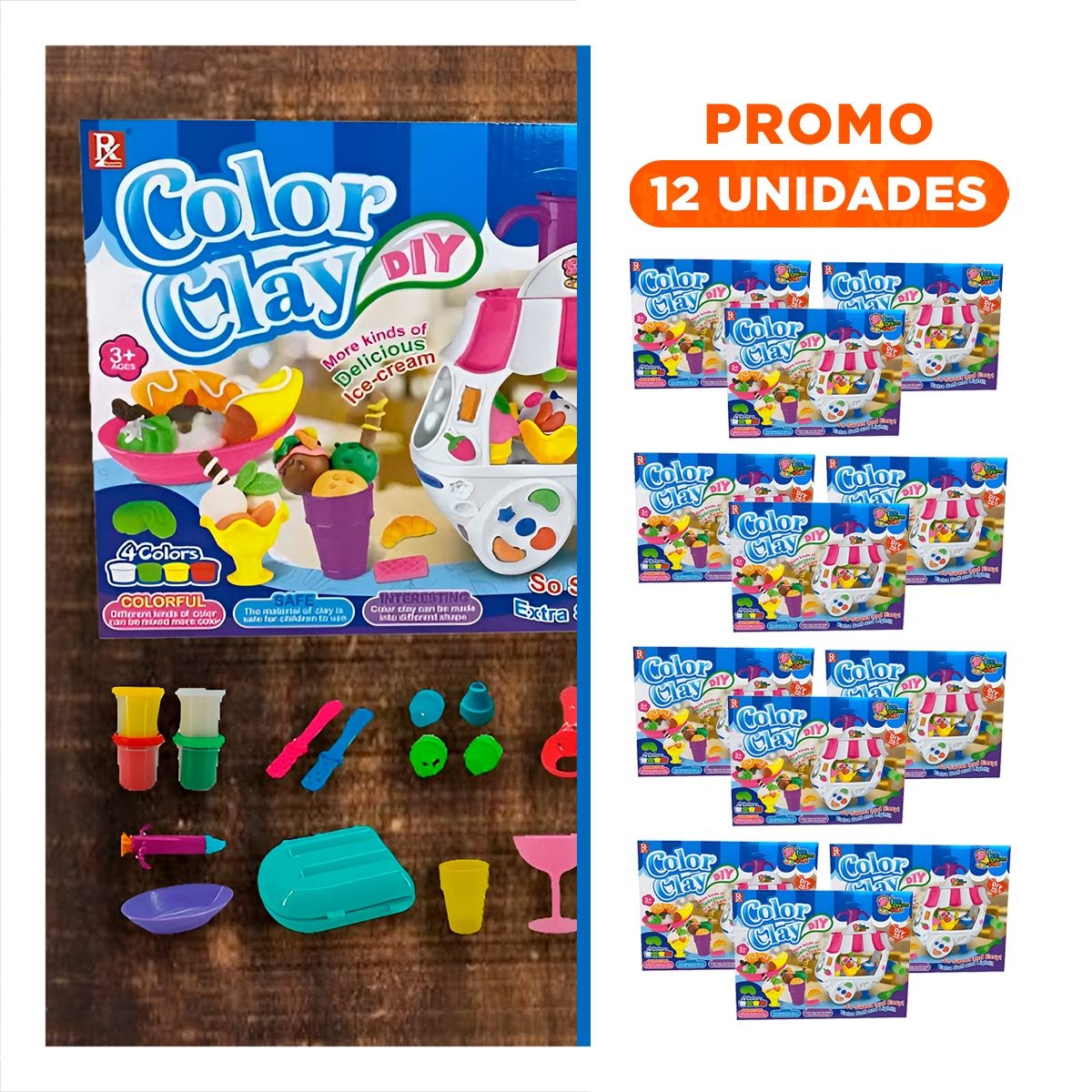 PACK12 CARRO DE HELADERIA CON MASA MOLDEABLE PARA ACTIVIDADES INFANTILES Y+REGALO STICKER - 1