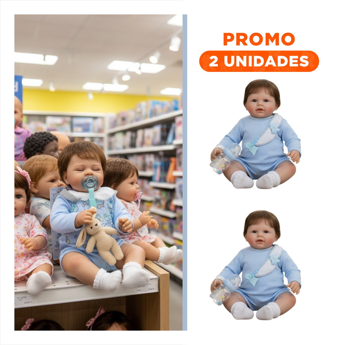 PACK2 PEQUEÑO COMPAÑERO 60CM CON PIJAMA Y BABERO CELESTE PARA UN RECREO SANO - 1