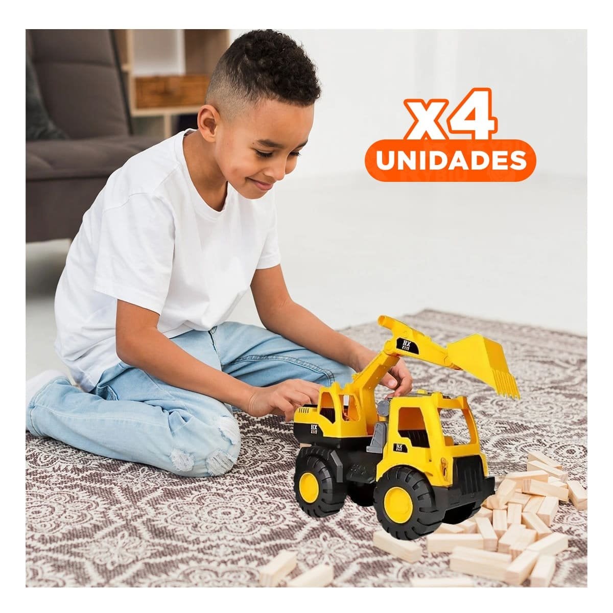 PACK4 JUGUETE EXCAVADOR AMARILLO DE CONSTRUCCION EN BOLSA GRANDE PARA DIVERSION - 1