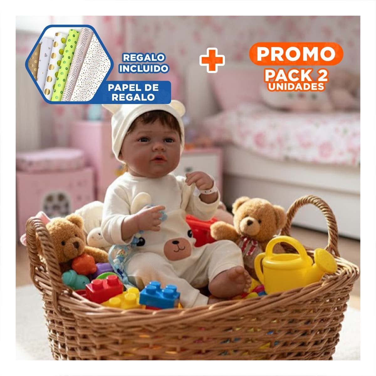 PACK2 PEQUEÑO COMPAÑERO 48CM CON ENTERIZO CONEJITO BEIGE PARA TODOS LOS PADRES Y+PAPEL REGALO - 1