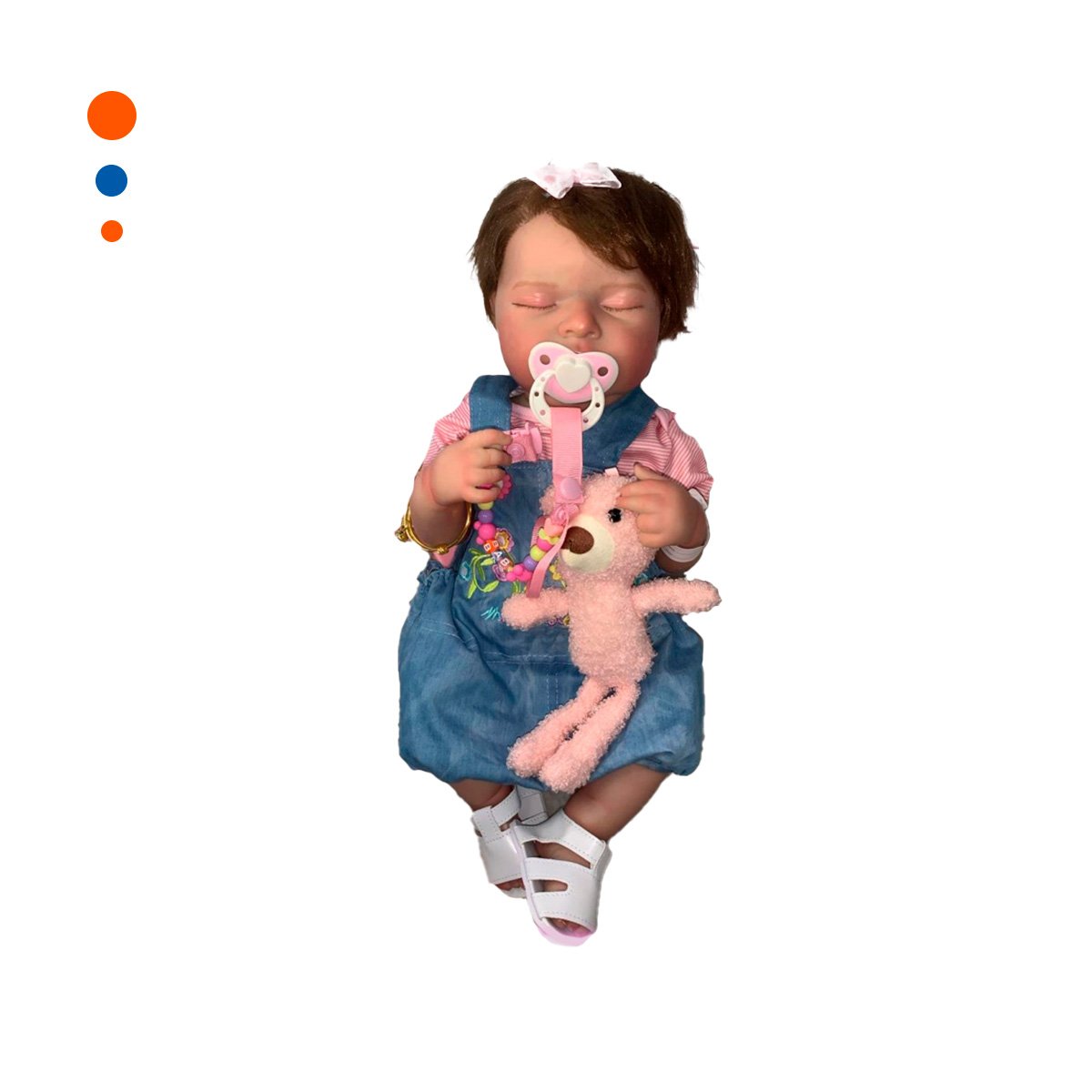 MUÑECA REALISTA 48CM CON OVEROL ROSADO Y CELESTE PARA SU COLECCION REAL Y+PAPEL REGALO - 1