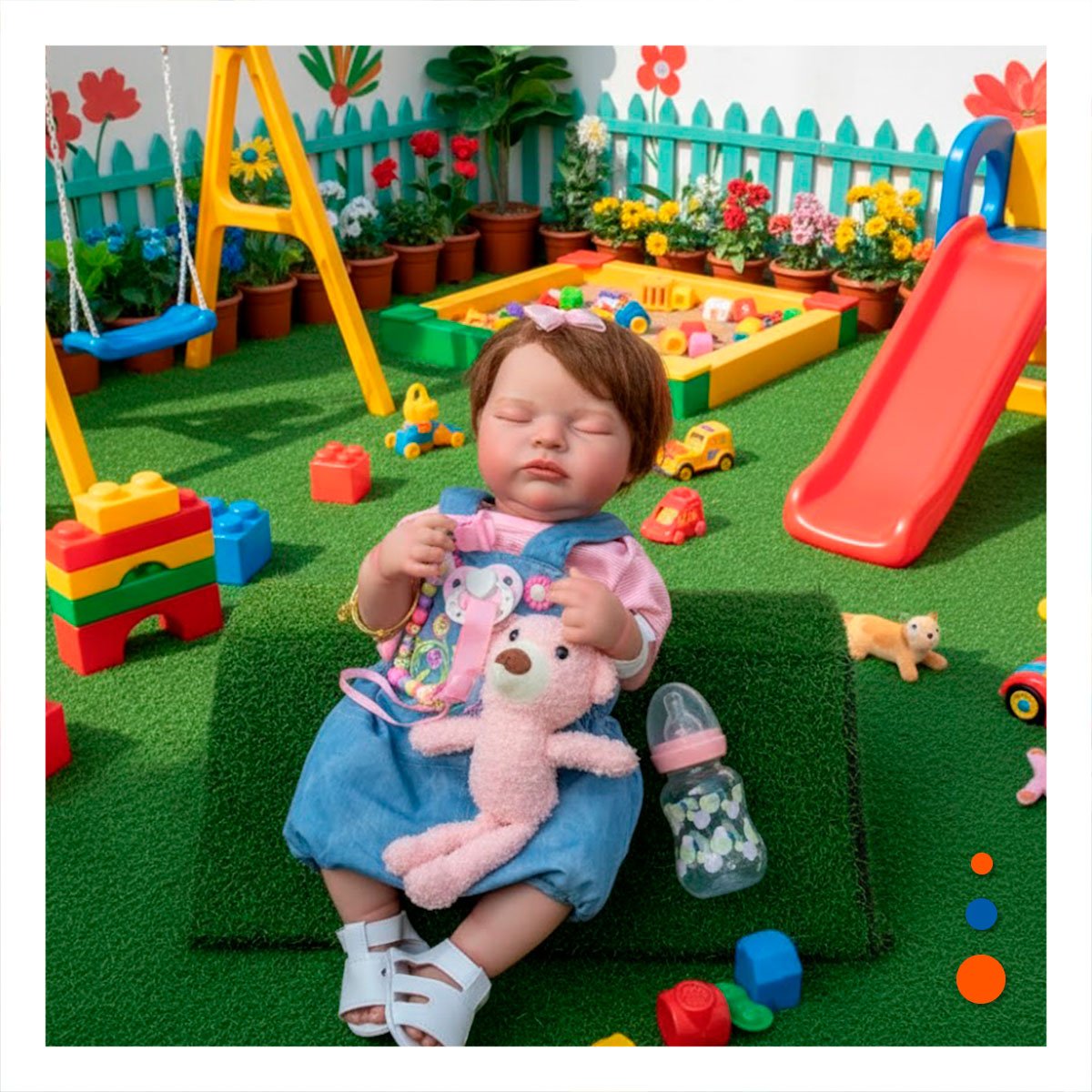 MUÑECA REALISTA 48CM CON OVEROL ROSADO Y CELESTE PARA SU COLECCION REAL Y+PAPEL REGALO - 2