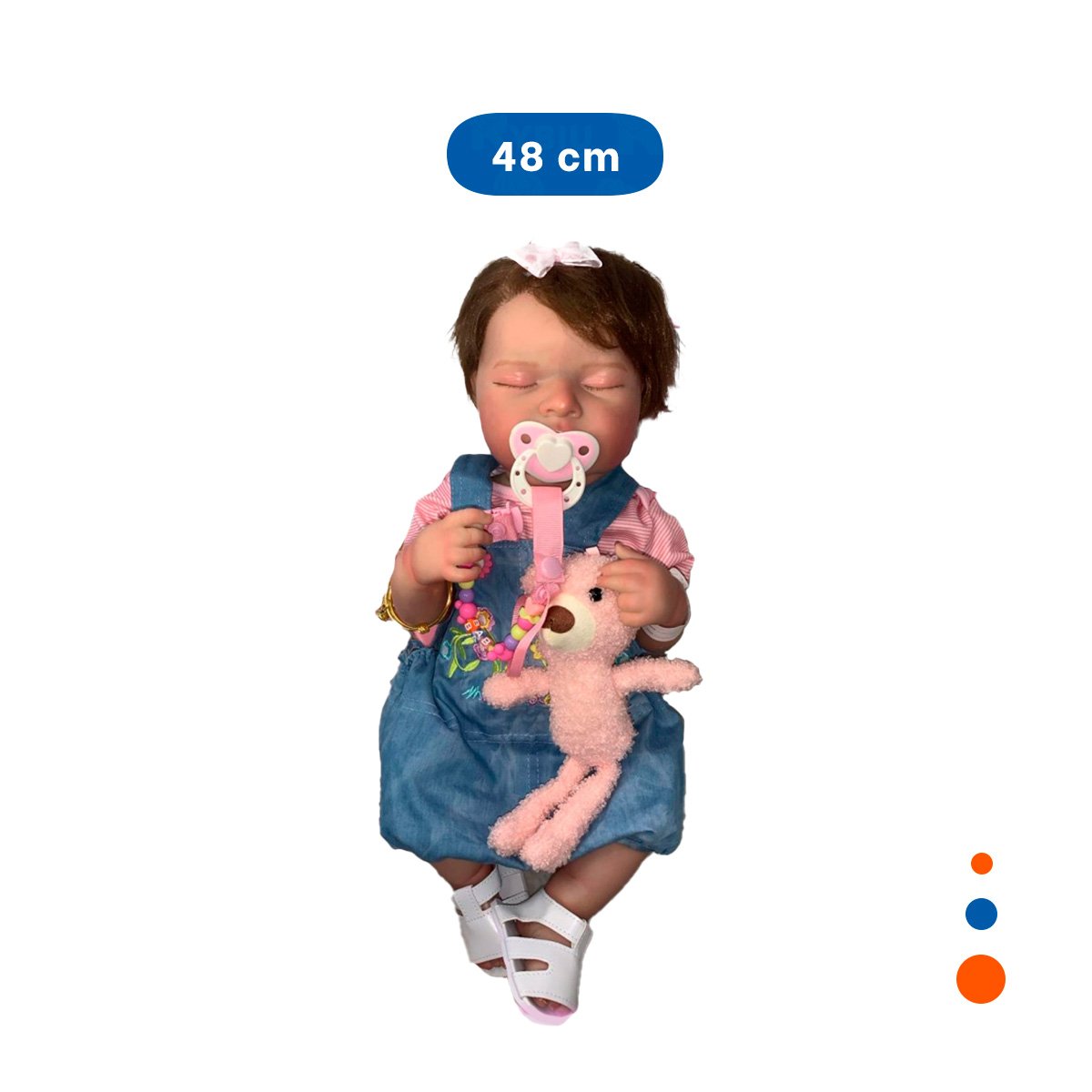 MUÑECA REALISTA 48CM CON OVEROL ROSADO Y CELESTE PARA SU COLECCION REAL Y+PAPEL REGALO - 4