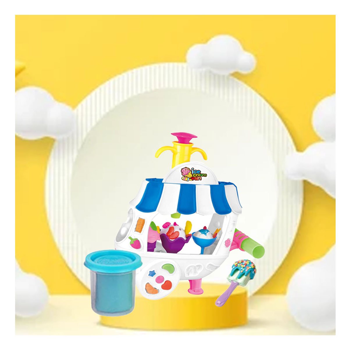 VEHICULO DE HELADOS CON PLASTILINA AZUL Y BLANCO PARA ACTIVIDADES Y+PAPEL REGALO - 5