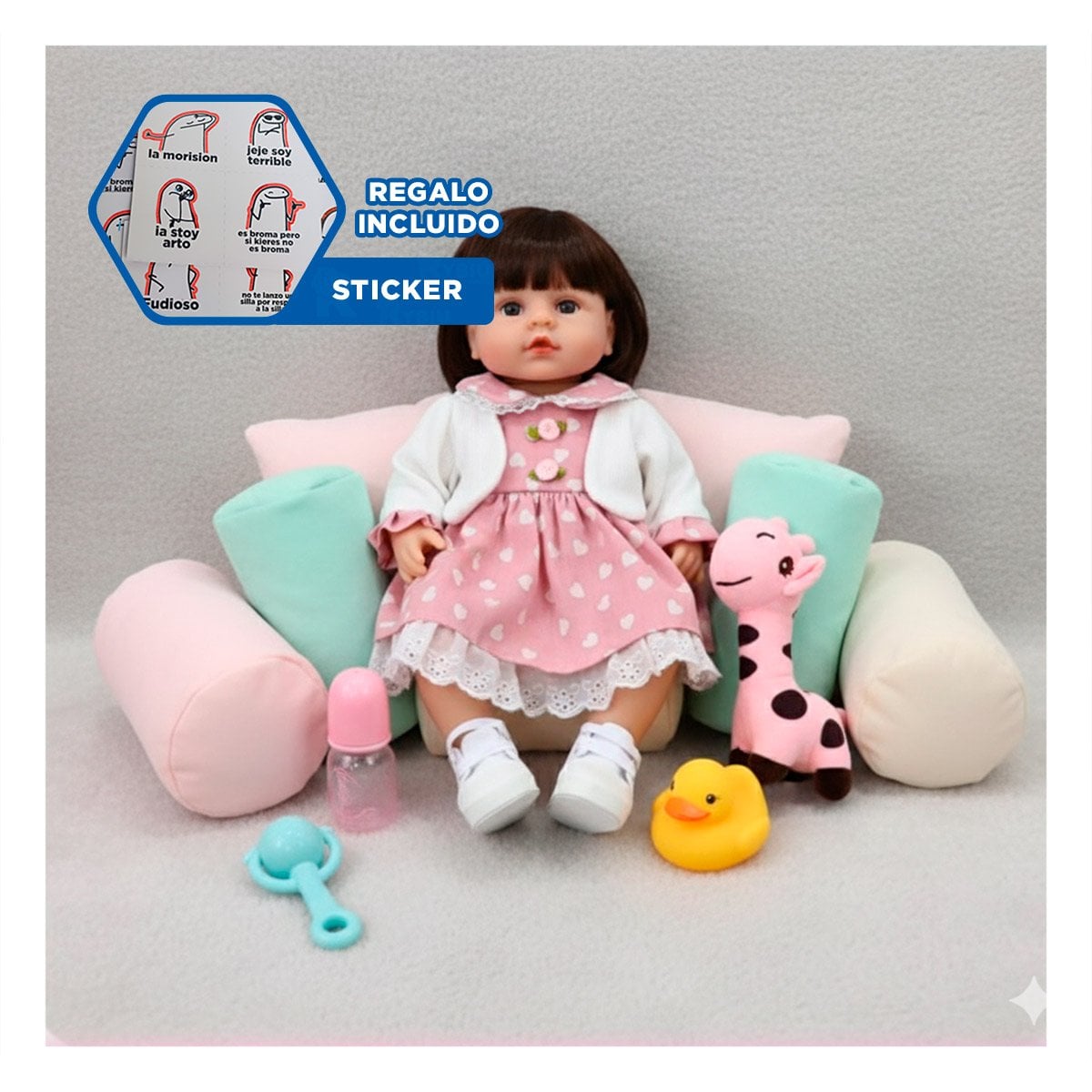 PEQUEÑA COMPAÑERA CON VESTIDO CORAZONES Y CHOMPA ROSADO EN SU DOMICILIO Y+REGALO STICKER - 1