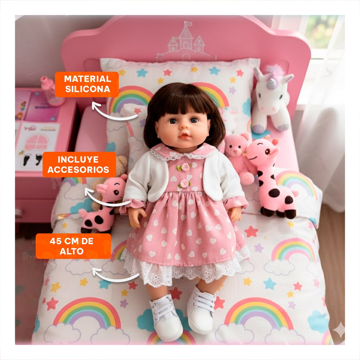 PEQUEÑA COMPAÑERA CON VESTIDO CORAZONES Y CHOMPA ROSADO MUCHA ARMONIA Y+POST IT - 2