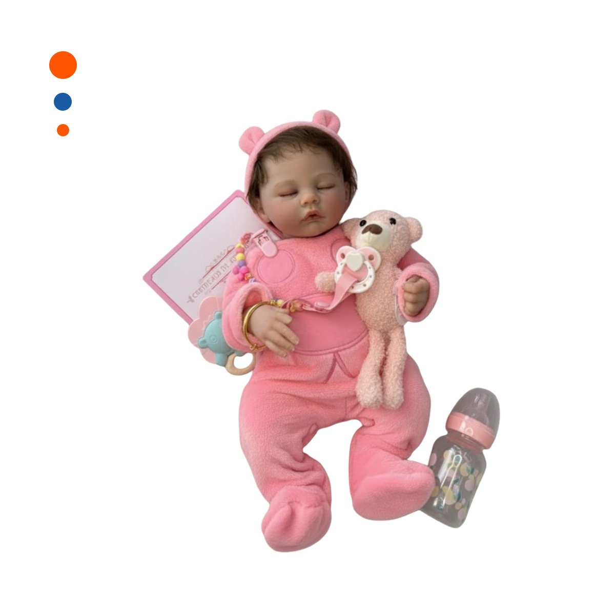 MUÑECA REALISTA 48CM CON PIJAMA ENTERIZO Y GORRO ROSADO DE CALIDAD EN CASA Y+PAPEL REGALO - 1