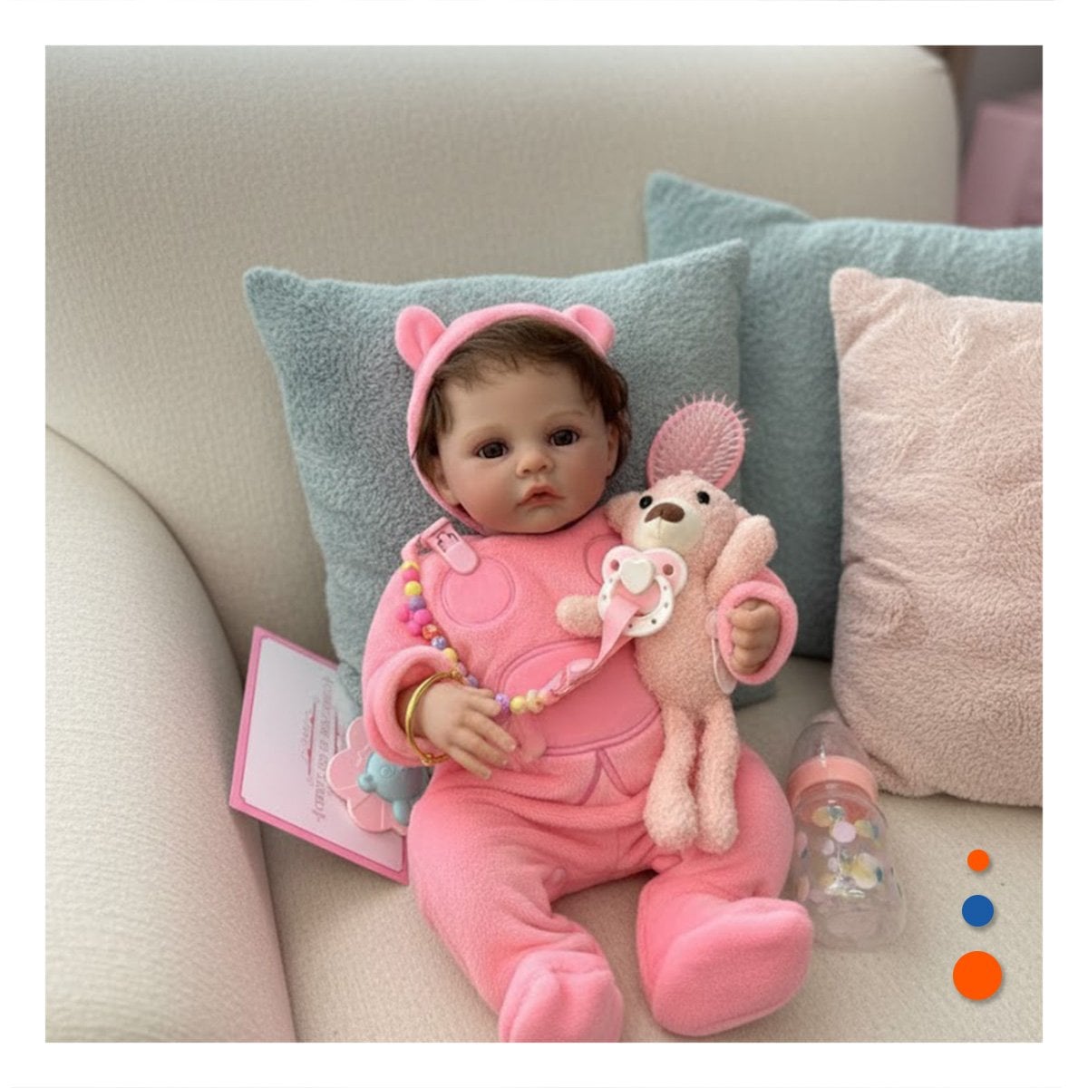 MUÑECA REALISTA 48CM CON PIJAMA ENTERIZO Y GORRO ROSADO DE CALIDAD EN CASA Y+PAPEL REGALO - 2