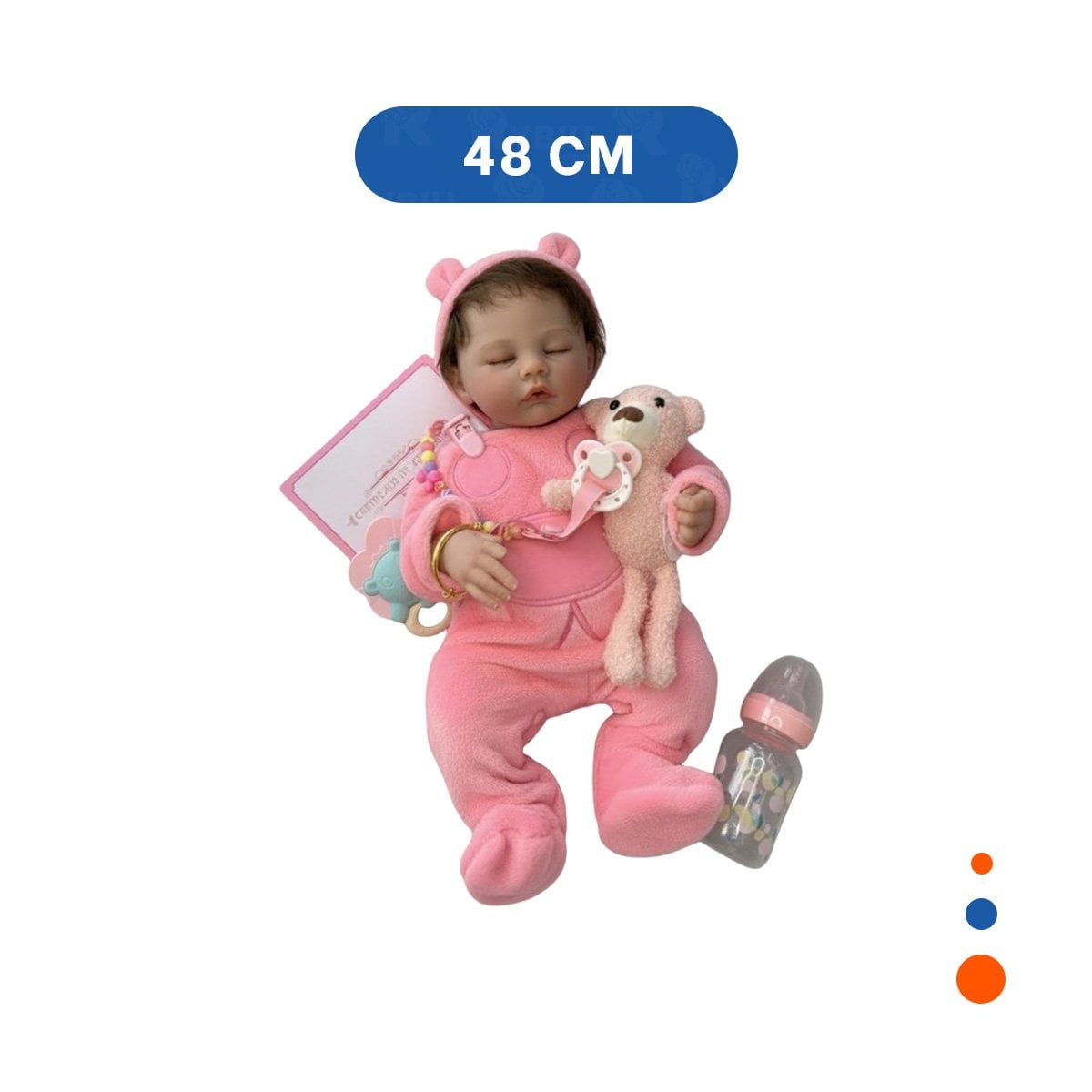 MUÑECA REALISTA 48CM CON PIJAMA ENTERIZO Y GORRO ROSADO DE CALIDAD EN CASA Y+PAPEL REGALO - 4