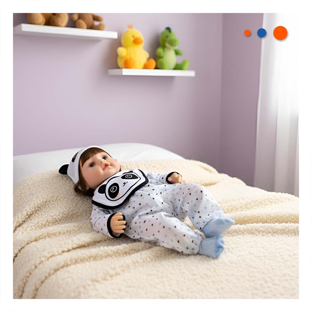CONJUNTO BEBE BLANCO PARA RECIEN NACIDO CON CORAZONES Y GORRO PANDA 45CM - 2