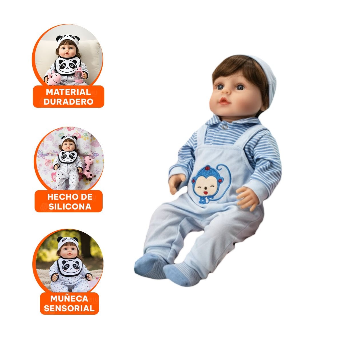 CONJUNTO BEBE BLANCO PARA RECIEN NACIDO CON CORAZONES Y GORRO PANDA 45CM - 3