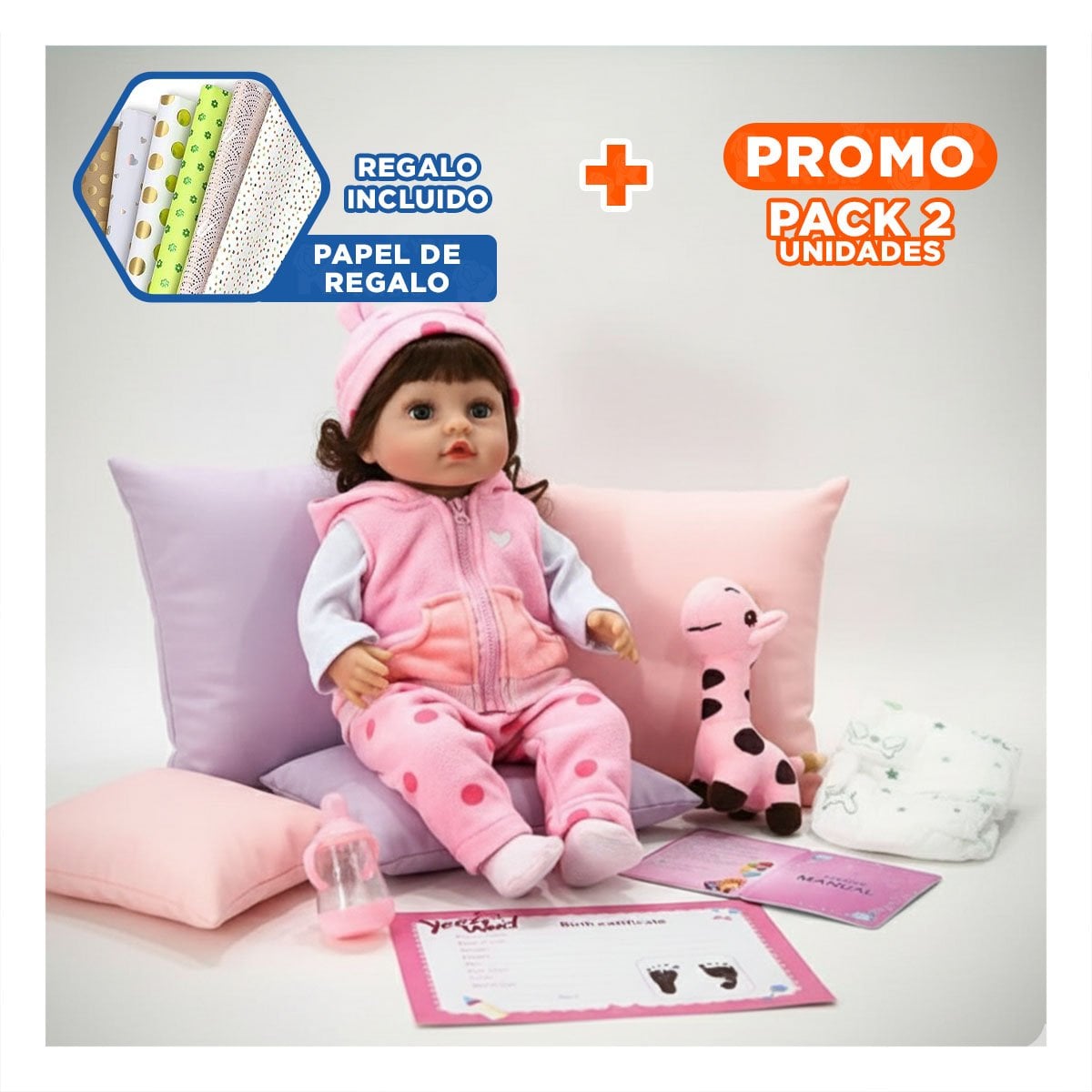 PACK2 PEQUEÑA COMPAÑERA CON CHALECO Y PANTALON PUNTOS ROSADO PARA LOS PADRES Y+PAPEL REGALO - 1