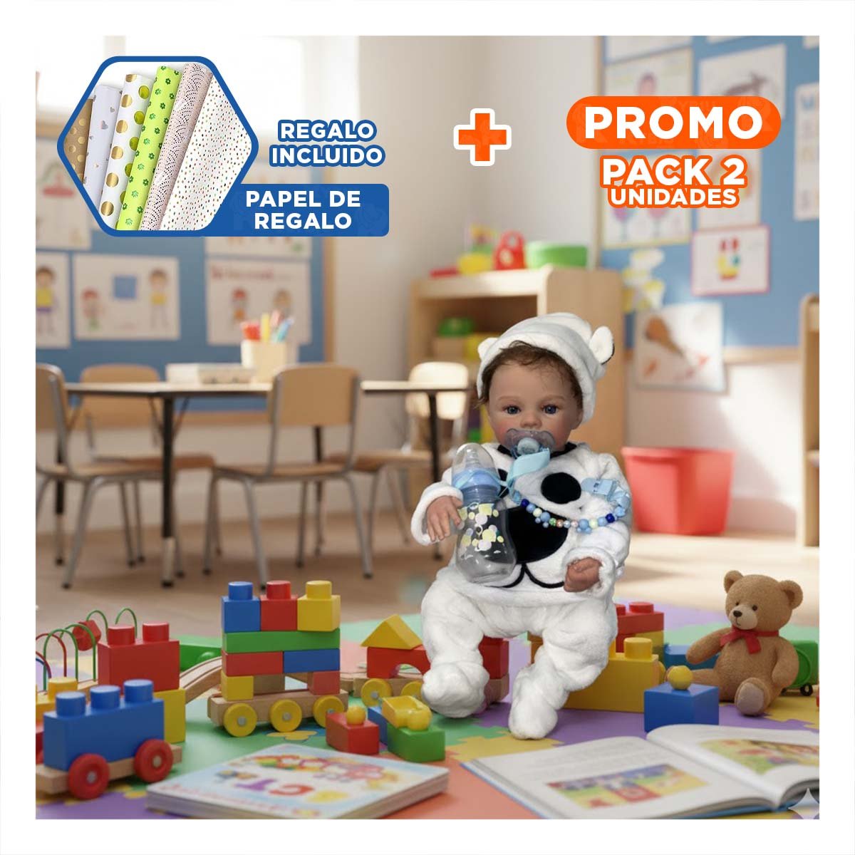 PACK2 PEQUEÑO COMPAÑERO 48CM CON CHOMPA PERRITO BLANCO PARA TODOS LOS PADRES Y+PAPEL REGALO - 1