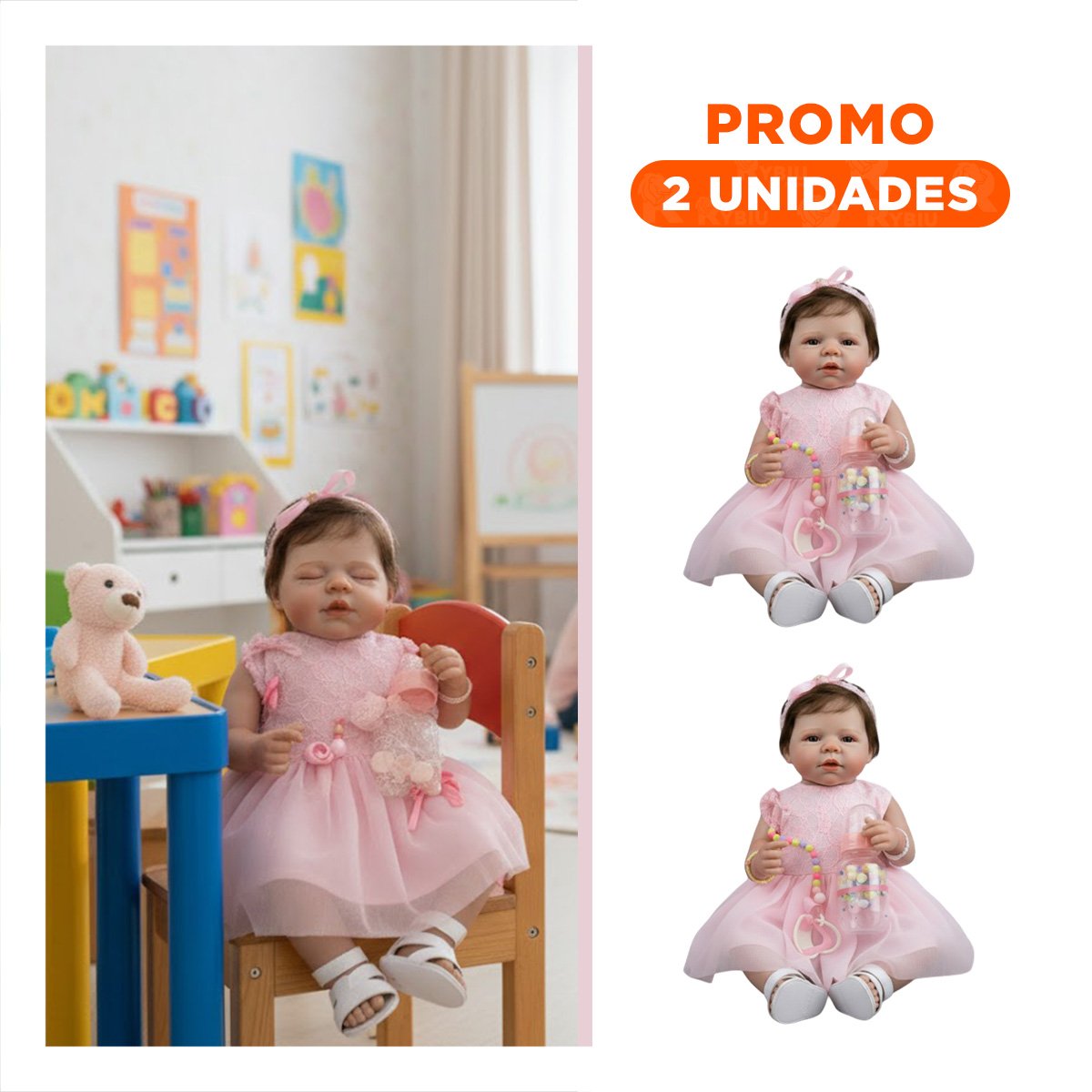 PACK2 PEQUEÑA COMPAÑERA 48CM CON VESTIDO TULL Y VINCHA ROSADO PARA RECREO SANO - 1
