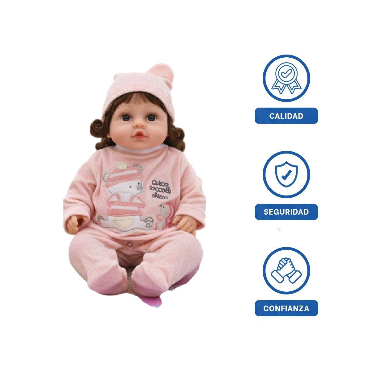 BEBE MUNECA YESSY CON ENTERIZO OSITO ROSADO Y GORRO ABRIGADOR Y+LIGAS REGALO - 3