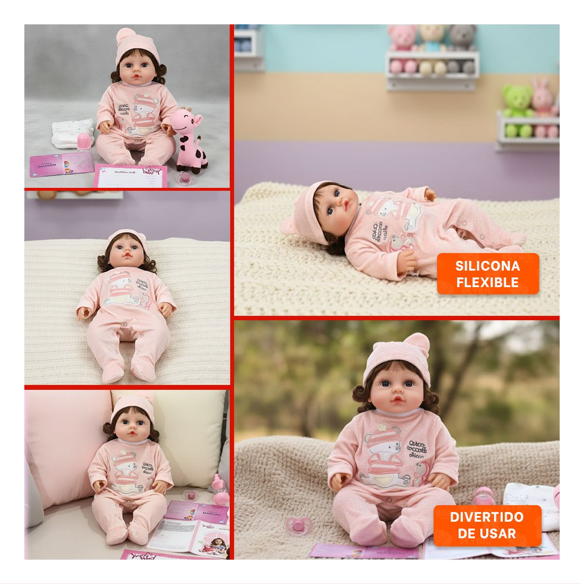 BEBE MUNECA YESSY CON ENTERIZO OSITO ROSADO Y GORRO ABRIGADOR Y+LIGAS REGALO - 5